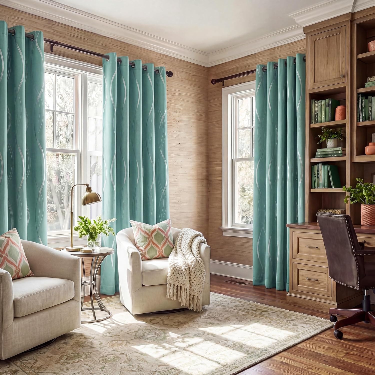 image:imageNICETOWN Grey Blackout Striped Pattern Curtains for Living Room 52 x 841 Aqua Blue