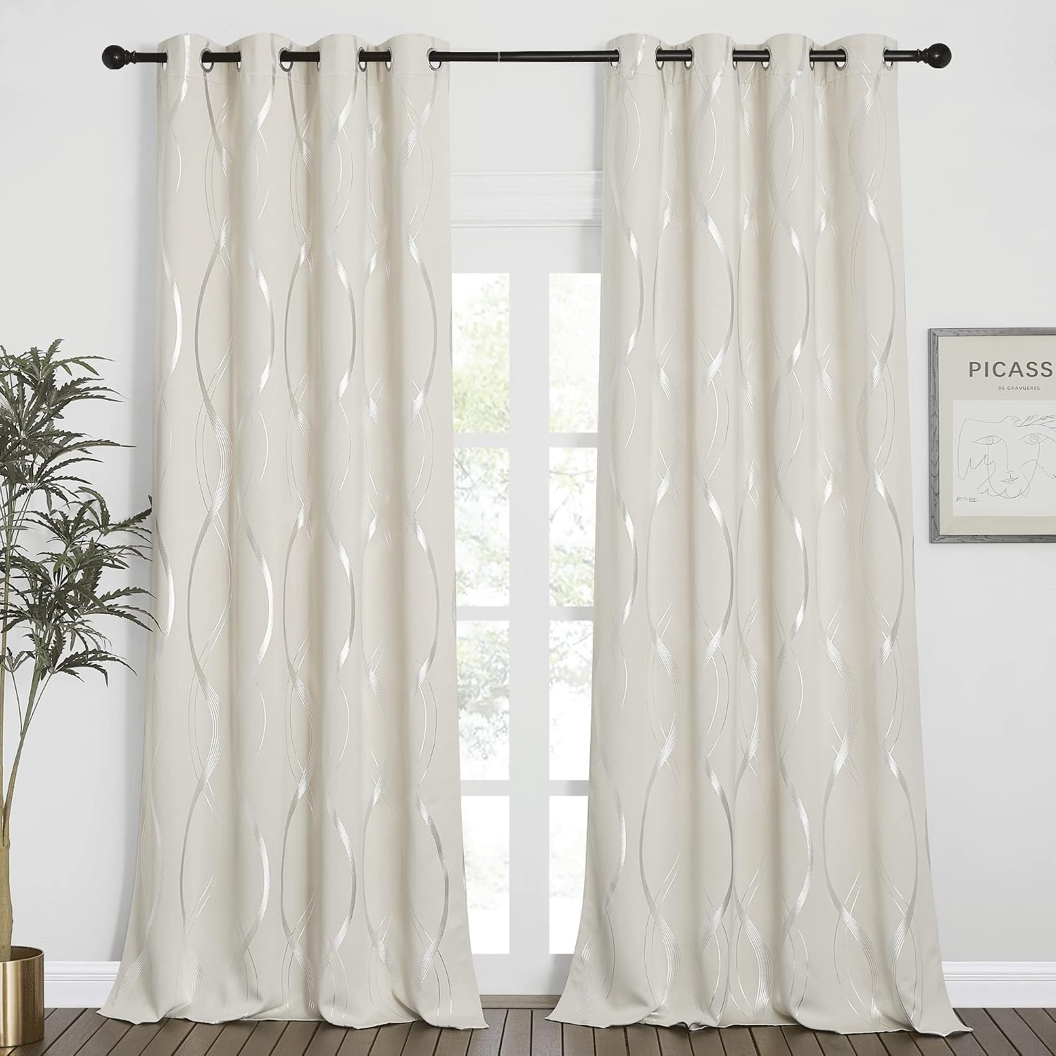 image:imageNICETOWN Grey Blackout Striped Pattern Curtains for Living Room 52 x 841 Beige