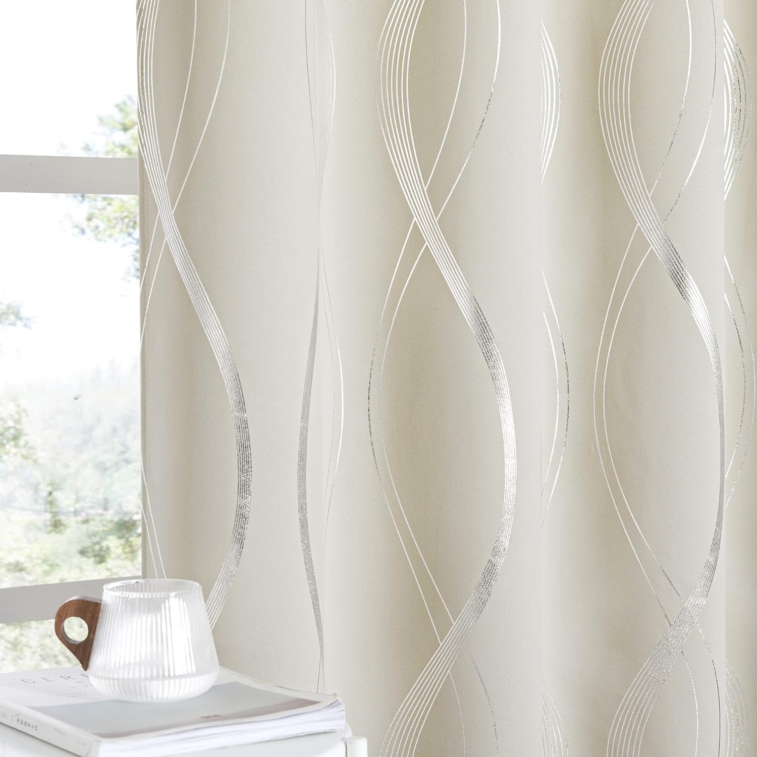 image:imageNICETOWN Grey Blackout Striped Pattern Curtains for Living Room 52 x 841 Beige