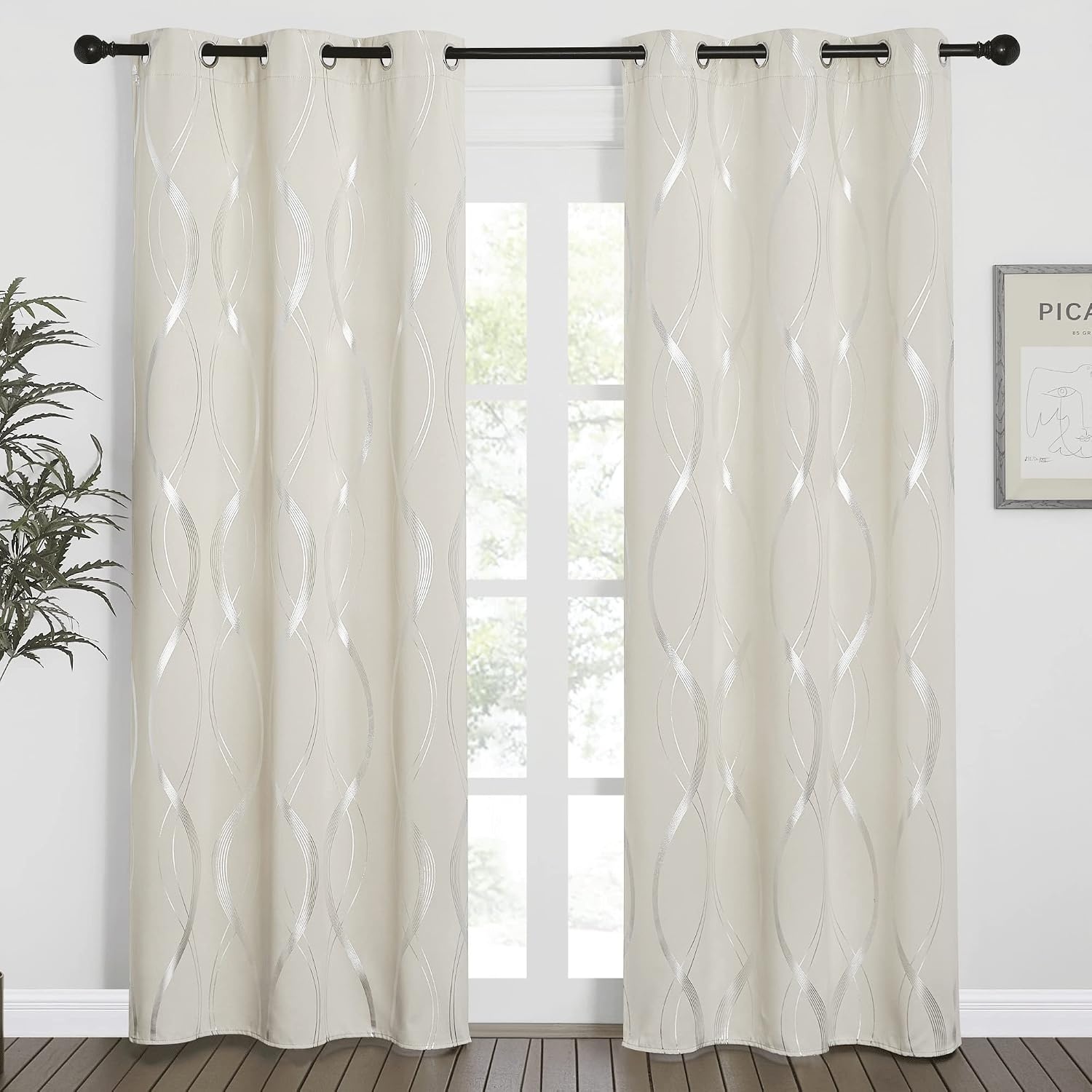 image:imageNICETOWN Grey Blackout Striped Pattern Curtains for Living Room 52 x 841 Beige