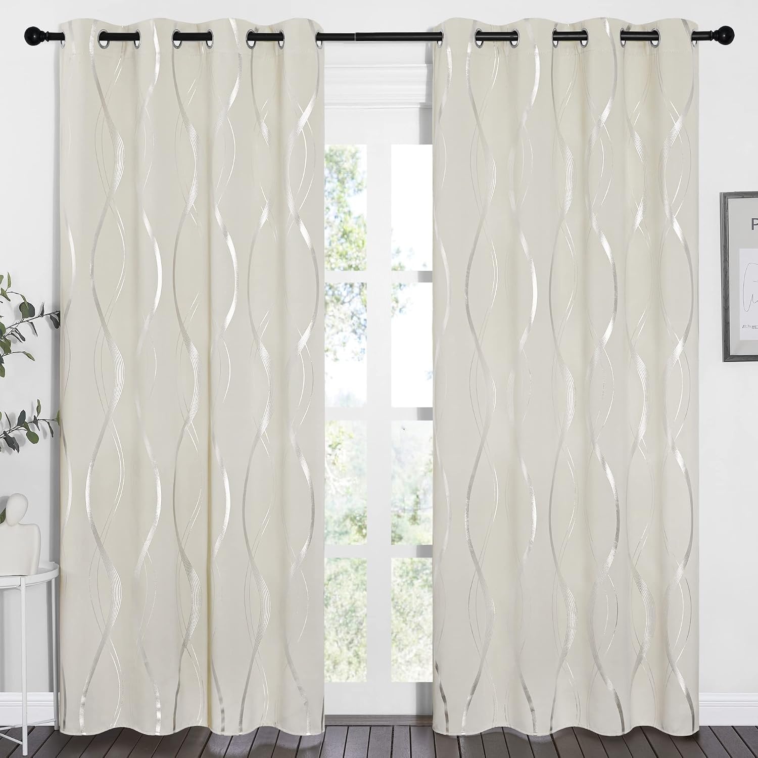 image:imageNICETOWN Grey Blackout Striped Pattern Curtains for Living Room 52 x 841 Beige