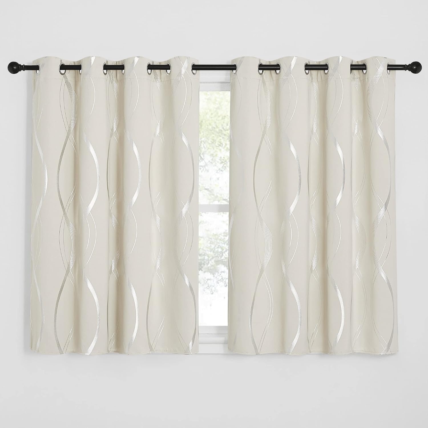 image:imageNICETOWN Grey Blackout Striped Pattern Curtains for Living Room 52 x 841 Beige