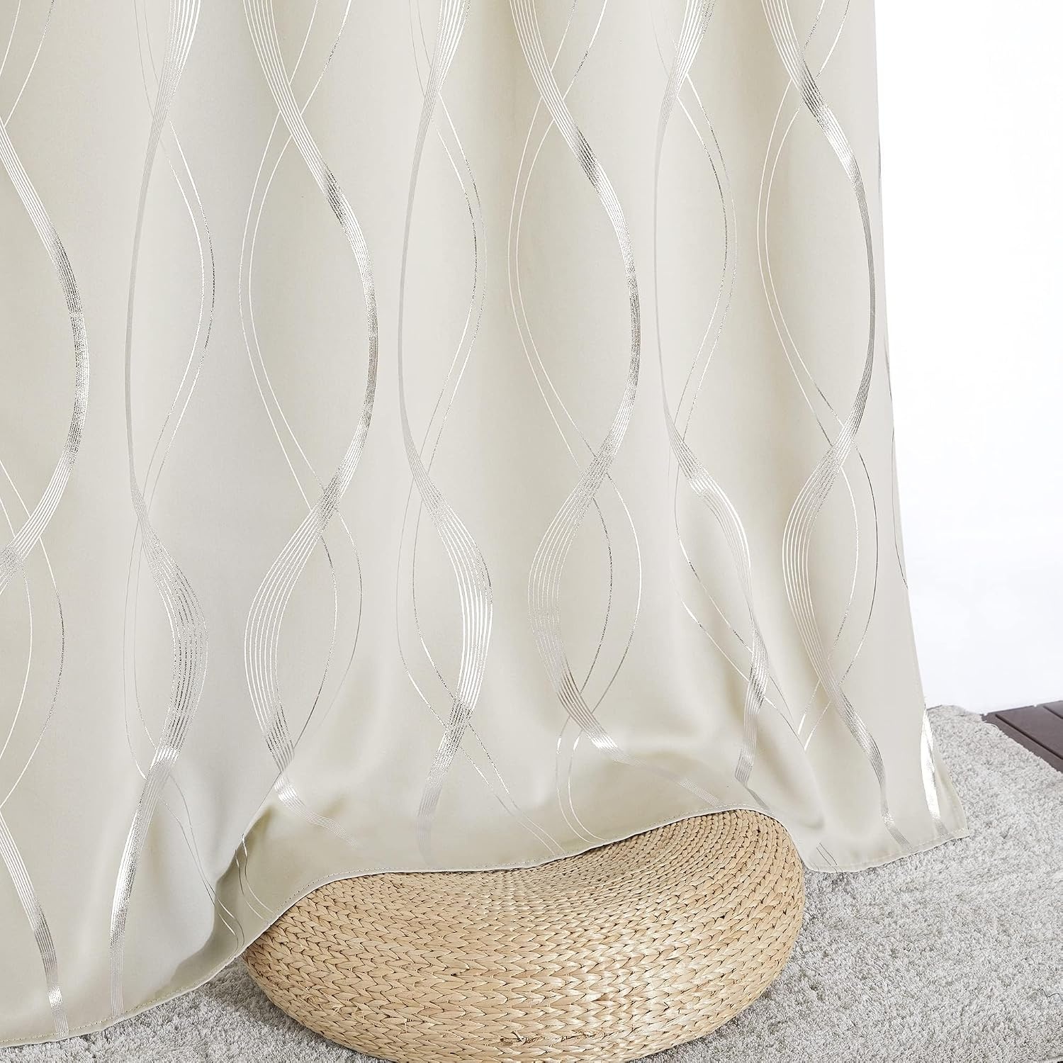 image:imageNICETOWN Grey Blackout Striped Pattern Curtains for Living Room 52 x 841 Beige