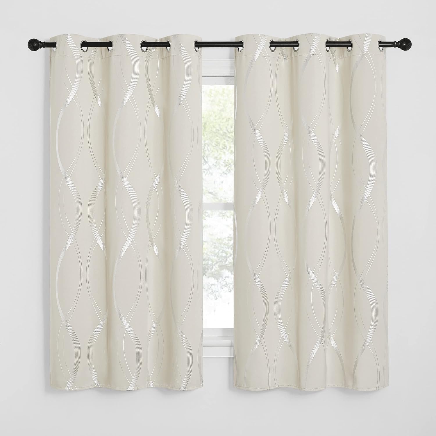 image:imageNICETOWN Grey Blackout Striped Pattern Curtains for Living Room 52 x 841 Beige