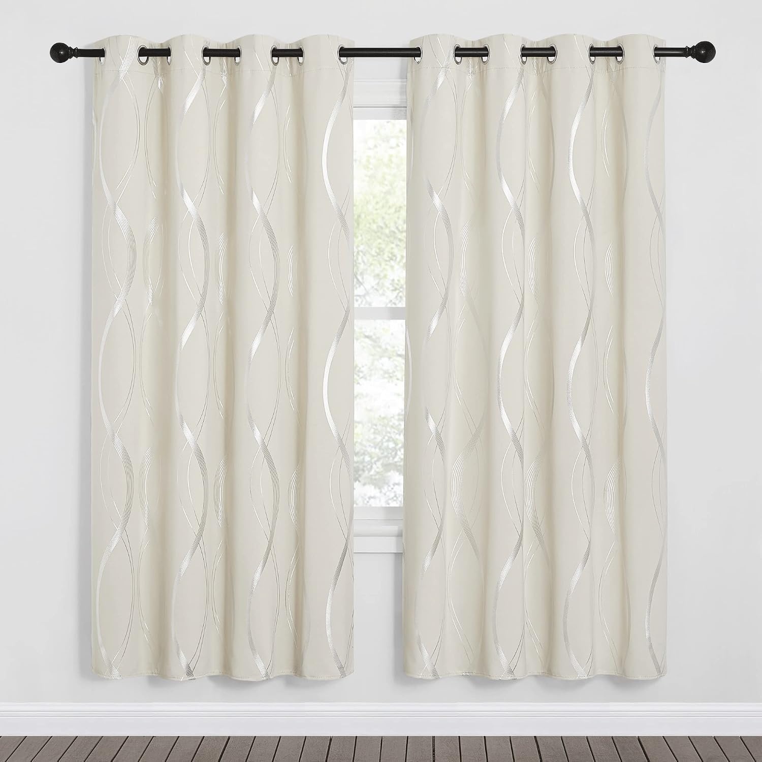 image:imageNICETOWN Grey Blackout Striped Pattern Curtains for Living Room 52 x 841 Beige