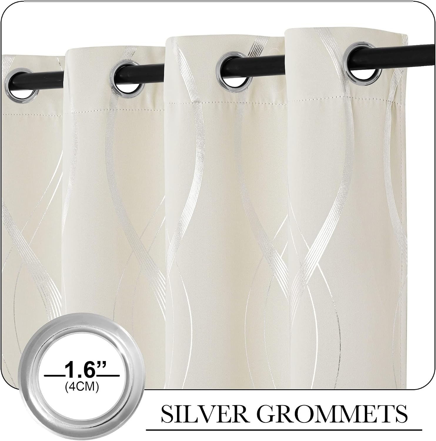 image:imageNICETOWN Grey Blackout Striped Pattern Curtains for Living Room 52 x 841 Beige