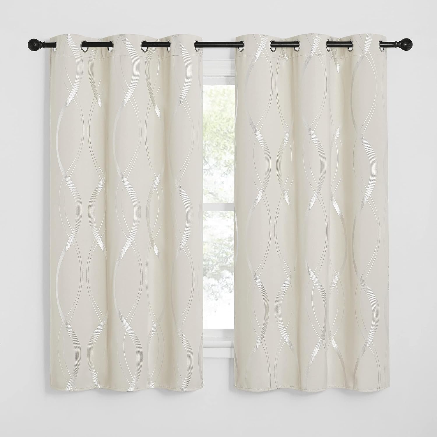 image:imageNICETOWN Grey Blackout Striped Pattern Curtains for Living Room 52 x 841 Beige