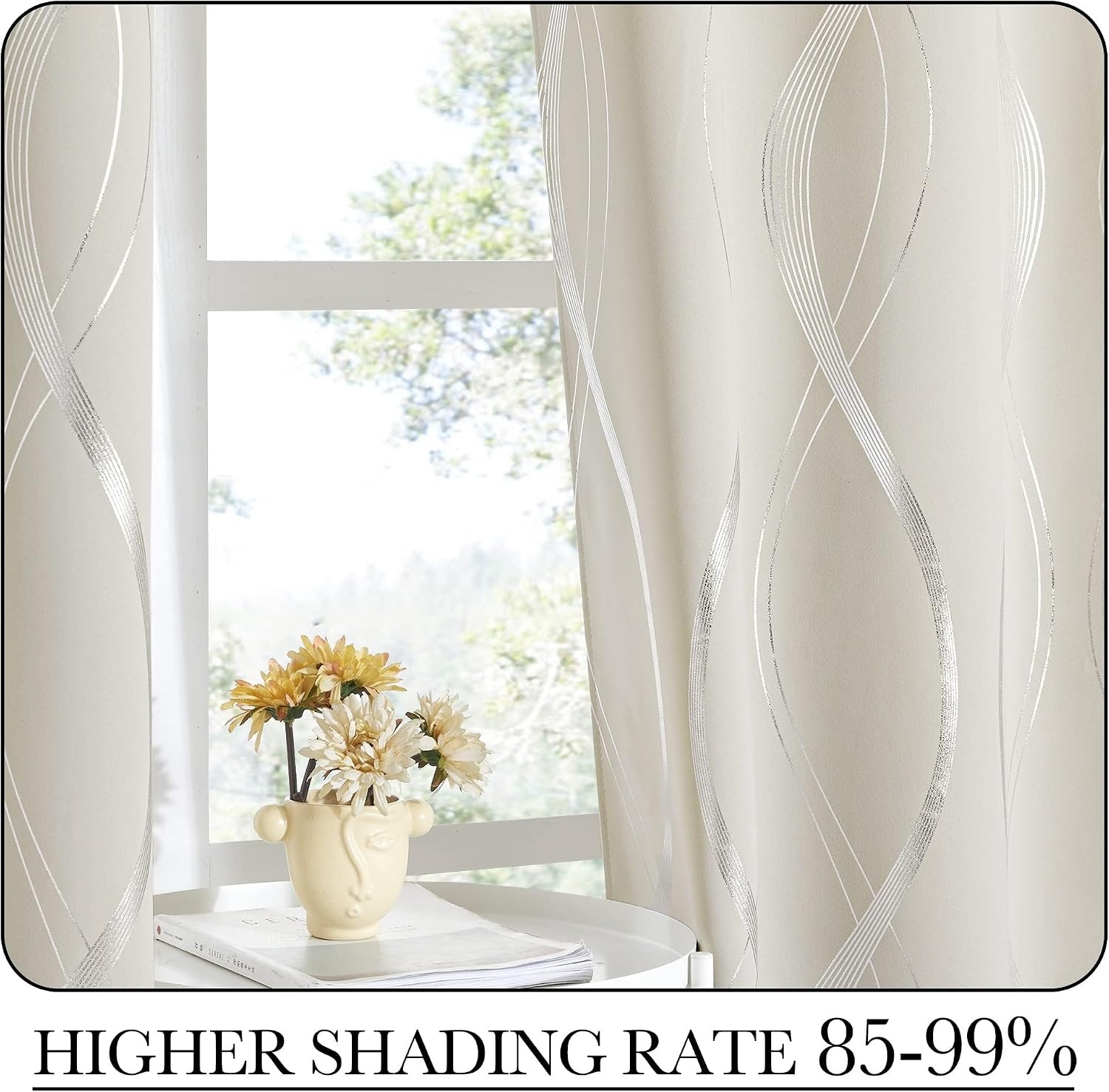 image:imageNICETOWN Grey Blackout Striped Pattern Curtains for Living Room 52 x 841 Beige