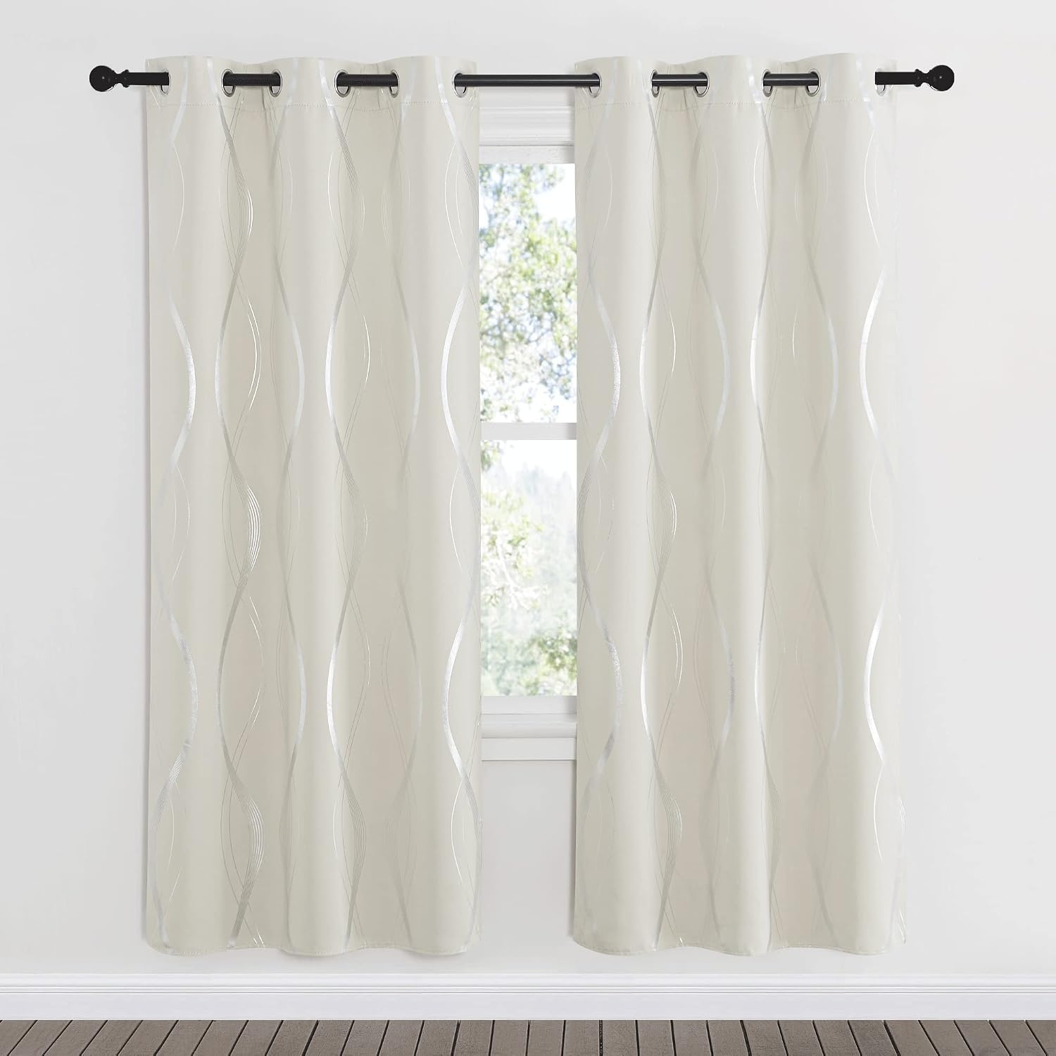 image:imageNICETOWN Grey Blackout Striped Pattern Curtains for Living Room 52 x 841 Beige