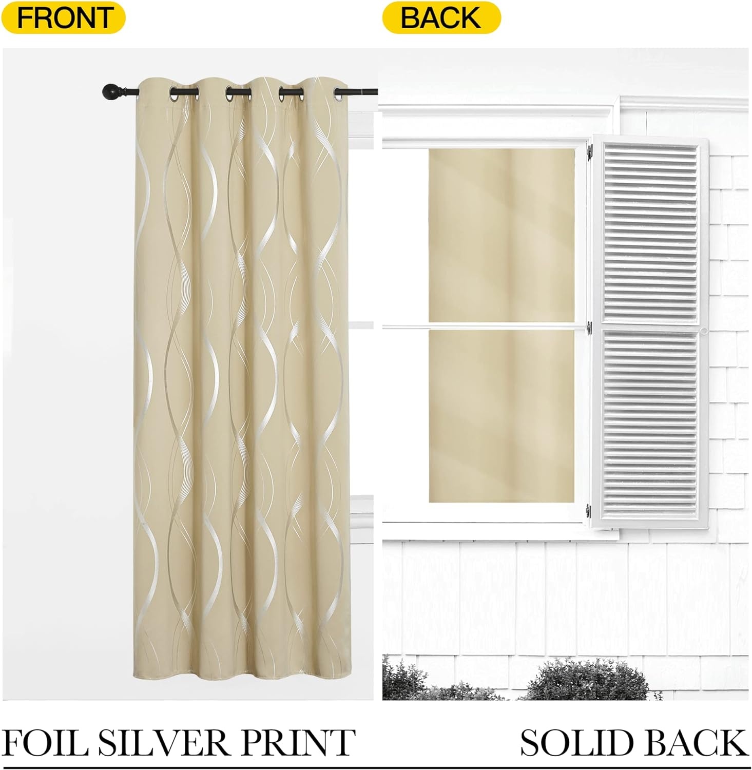 image:imageNICETOWN Grey Blackout Striped Pattern Curtains for Living Room 52 x 841 Biscotti Beige