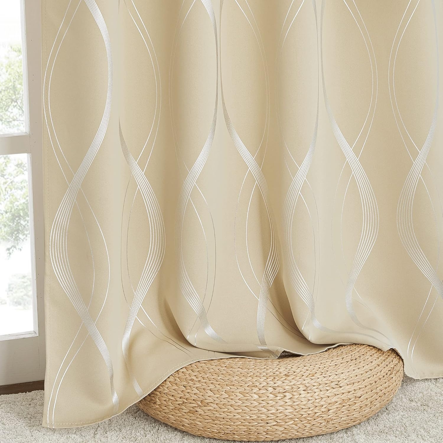 image:imageNICETOWN Grey Blackout Striped Pattern Curtains for Living Room 52 x 841 Biscotti Beige