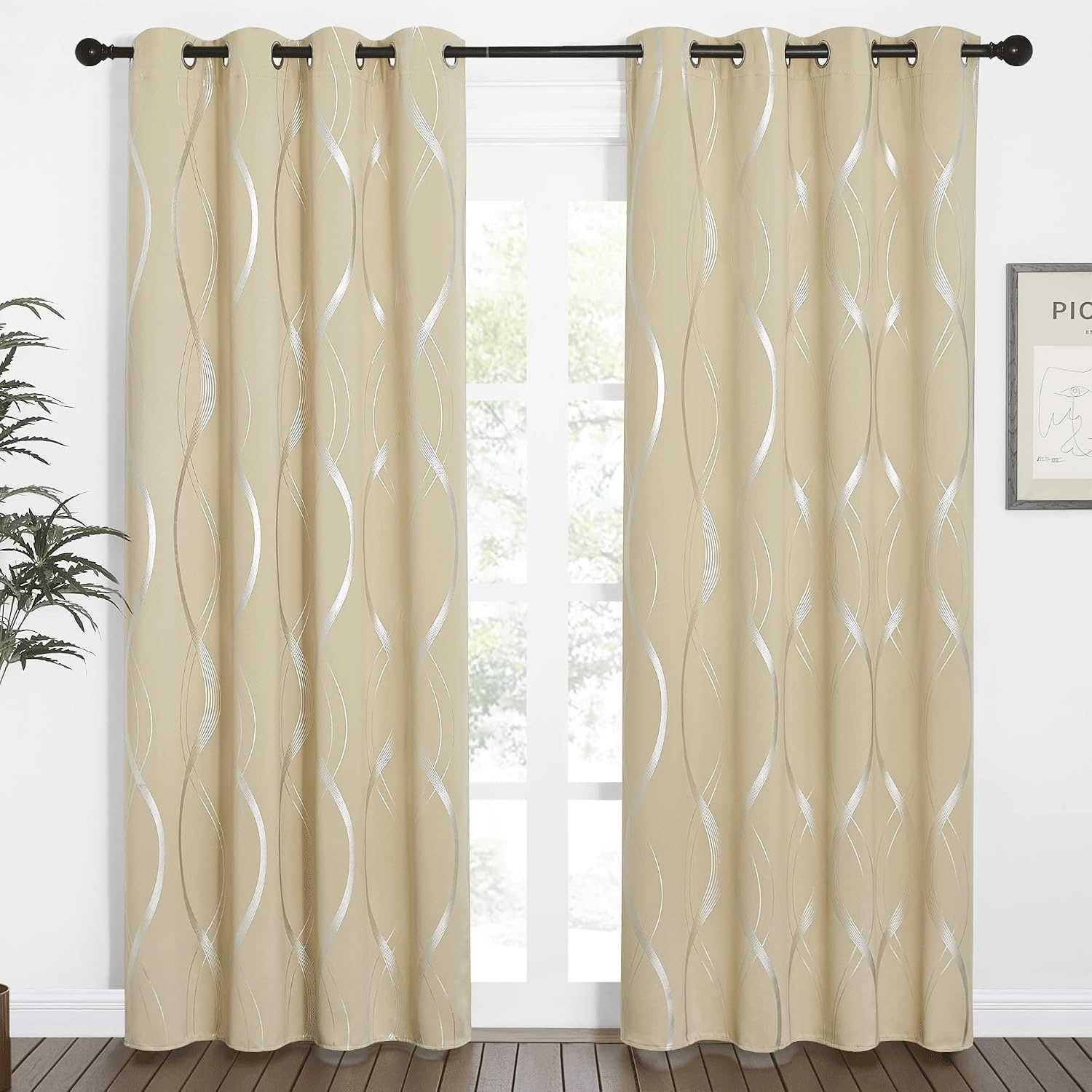 image:imageNICETOWN Grey Blackout Striped Pattern Curtains for Living Room 52 x 841 Biscotti Beige