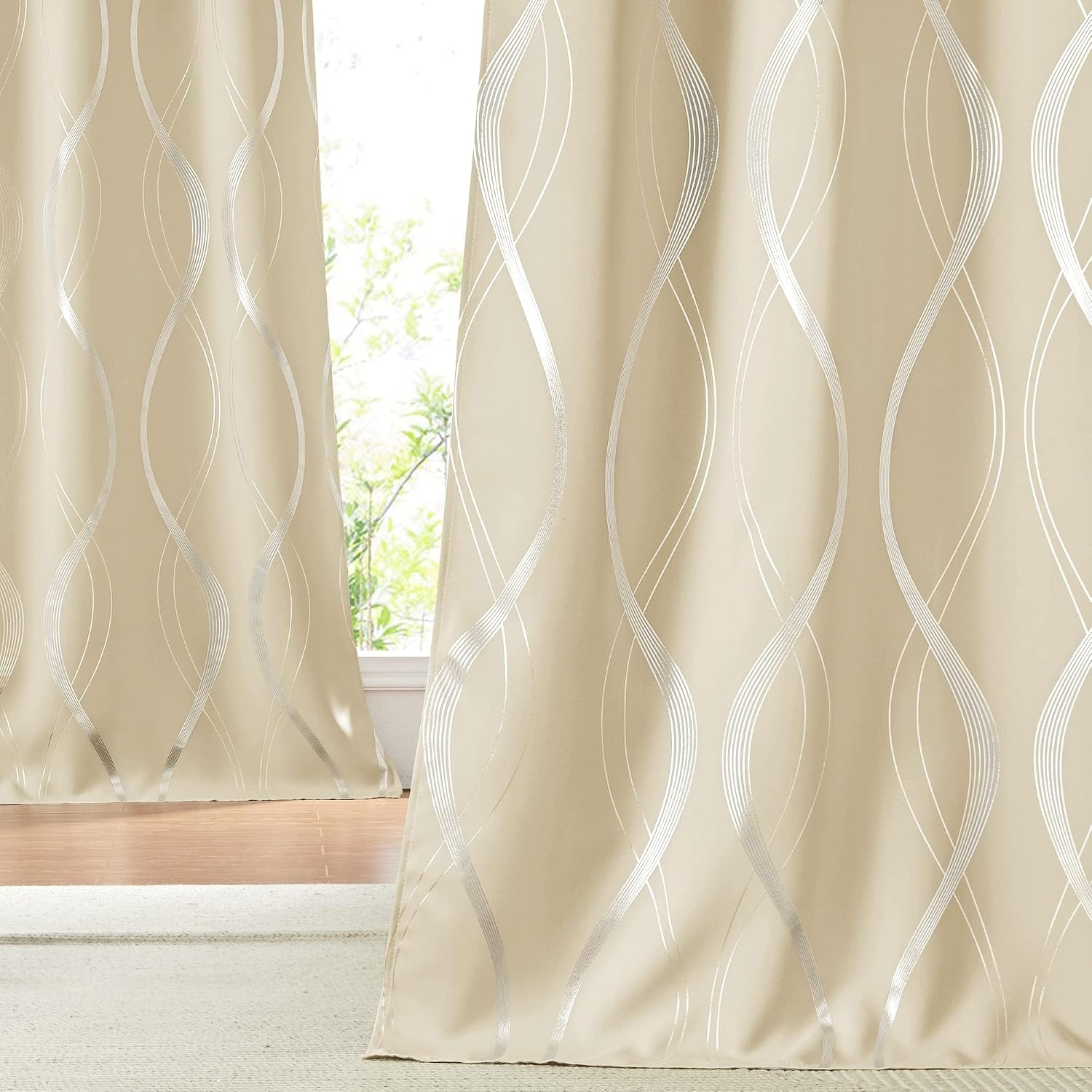 image:imageNICETOWN Grey Blackout Striped Pattern Curtains for Living Room 52 x 841 Biscotti Beige