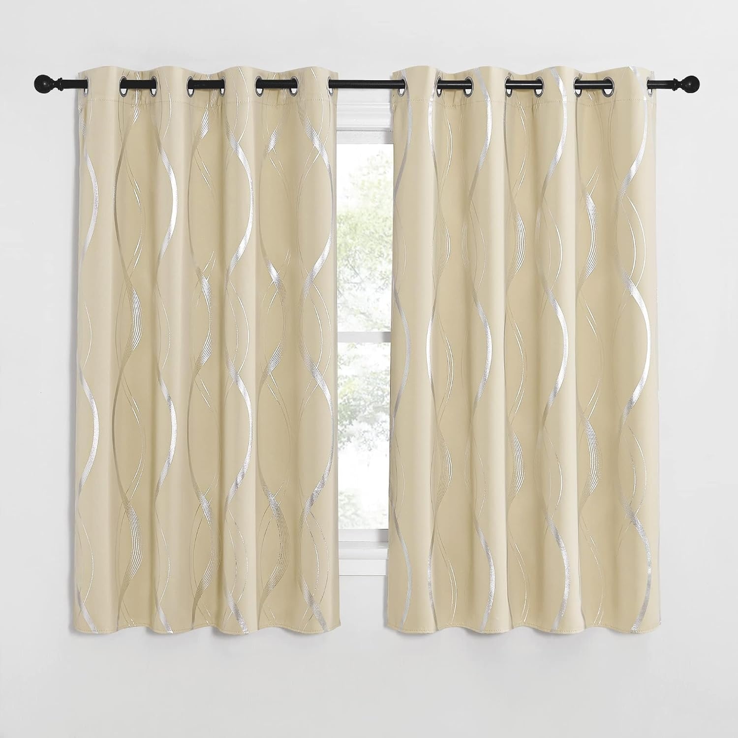 image:imageNICETOWN Grey Blackout Striped Pattern Curtains for Living Room 52 x 841 Biscotti Beige