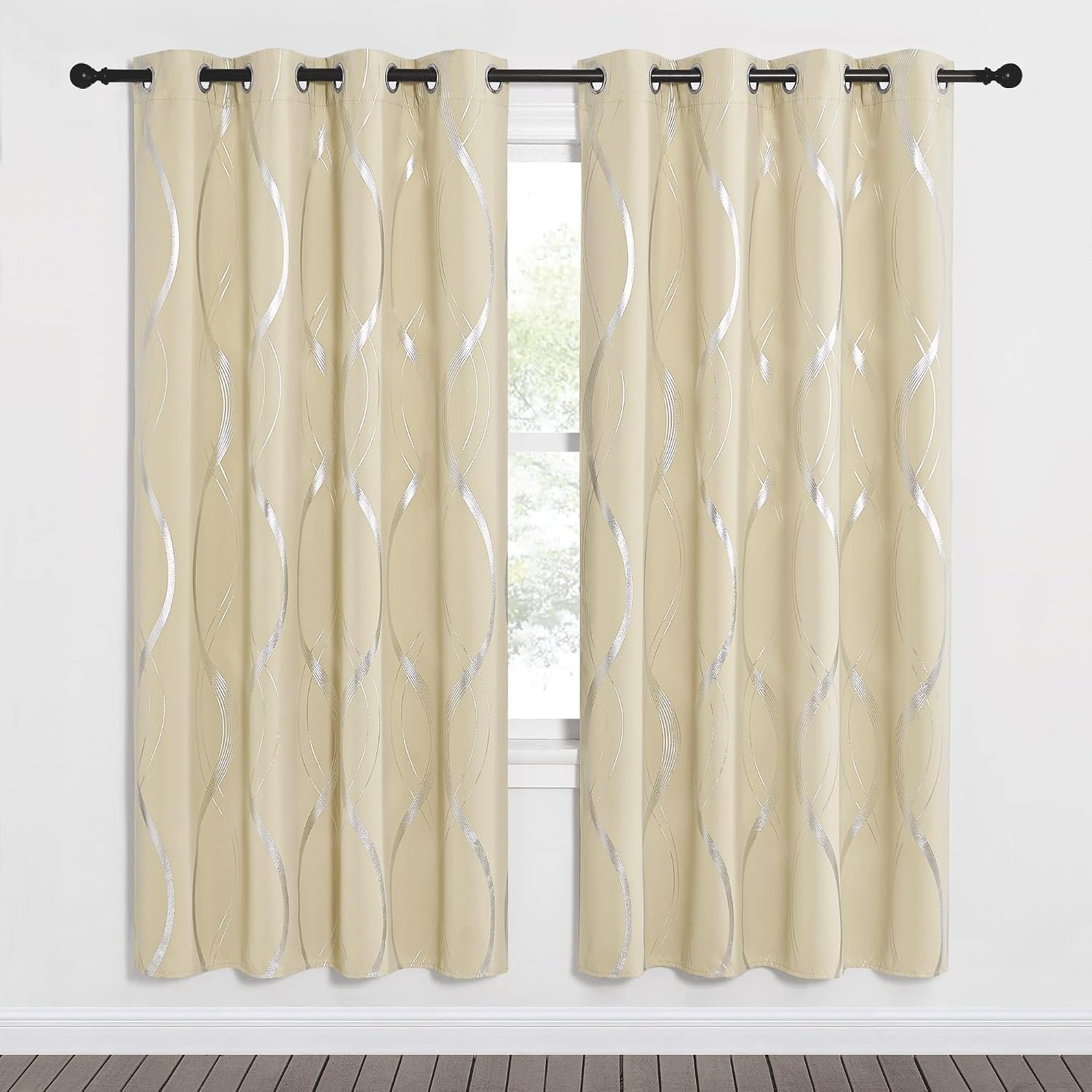image:imageNICETOWN Grey Blackout Striped Pattern Curtains for Living Room 52 x 841 Biscotti Beige