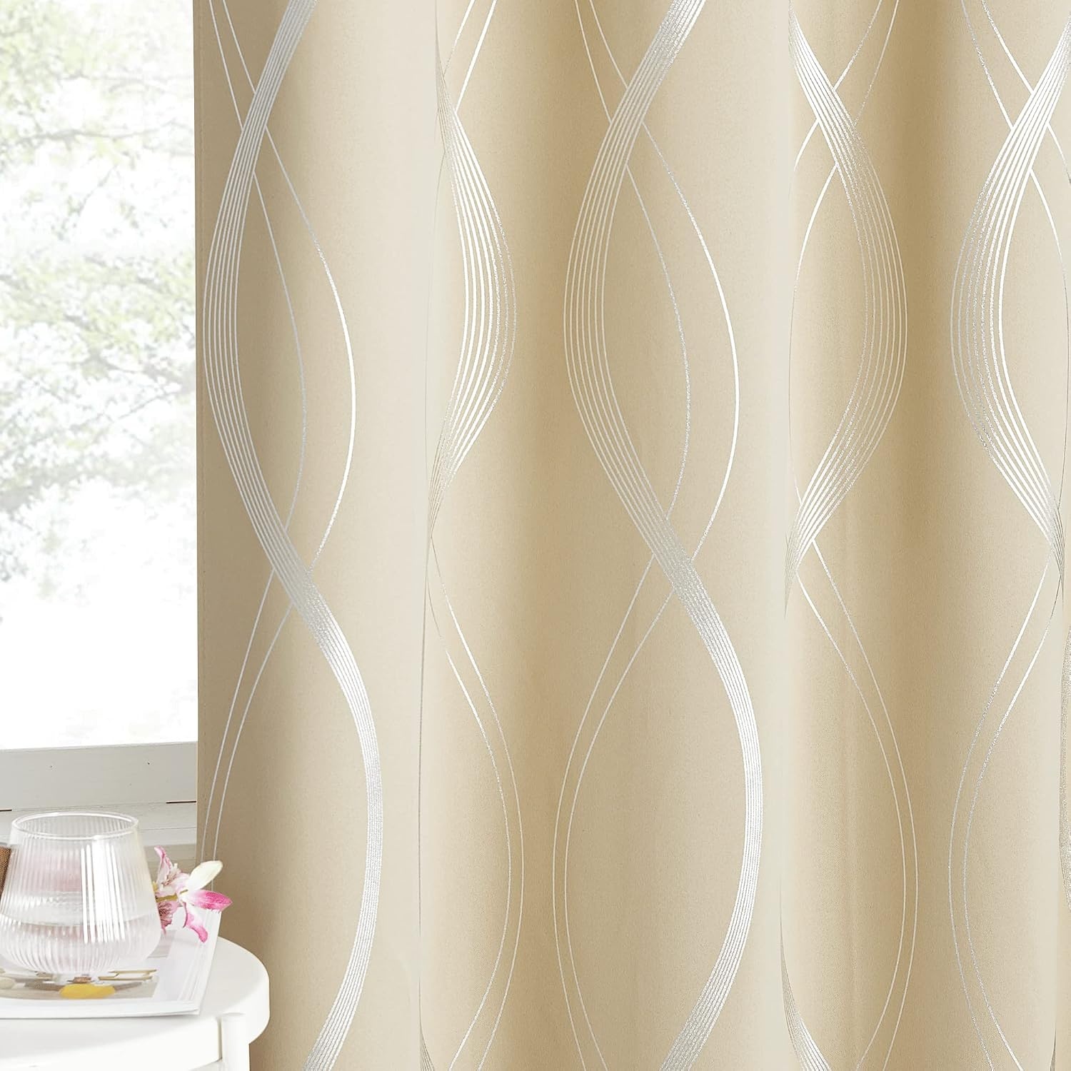 image:imageNICETOWN Grey Blackout Striped Pattern Curtains for Living Room 52 x 841 Biscotti Beige