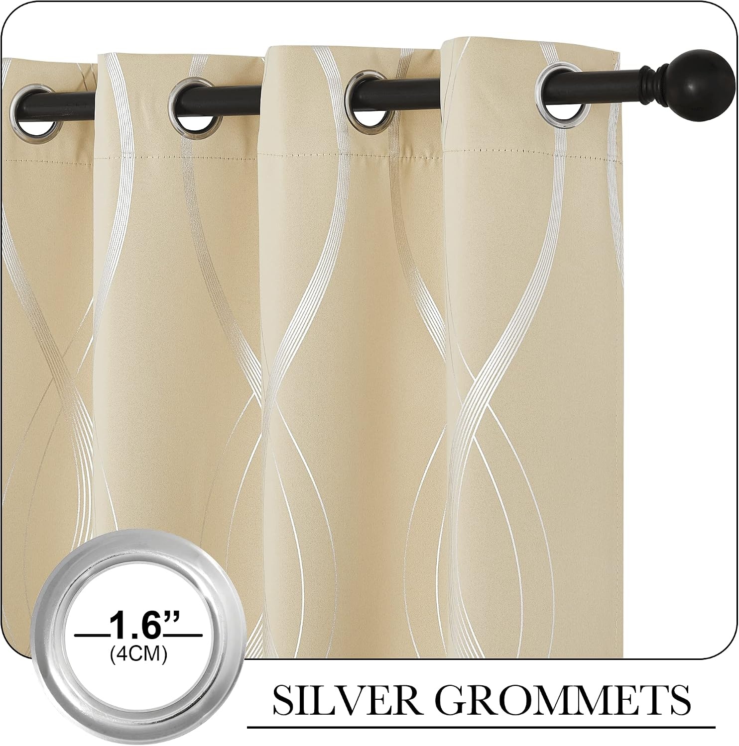 image:imageNICETOWN Grey Blackout Striped Pattern Curtains for Living Room 52 x 841 Biscotti Beige