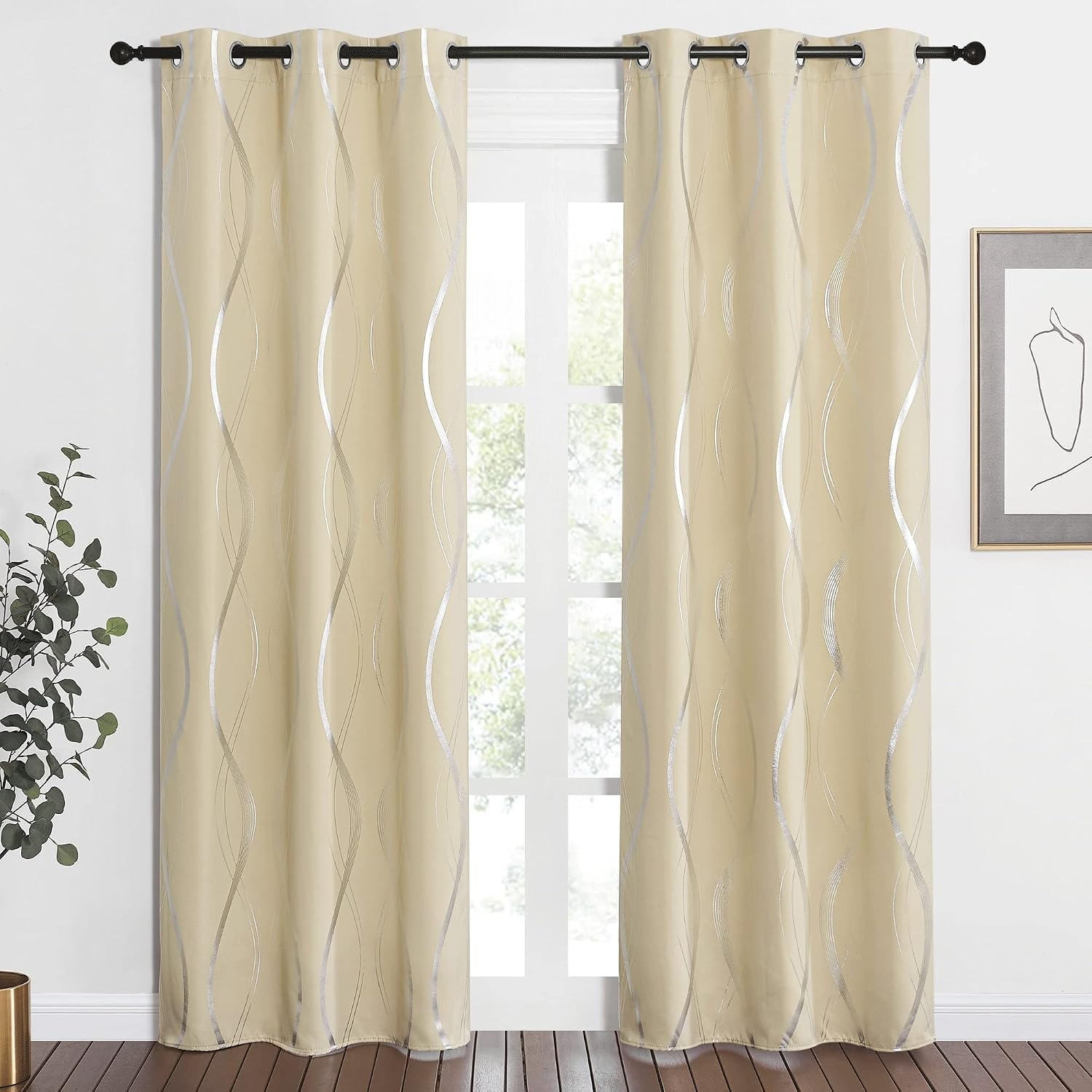 image:imageNICETOWN Grey Blackout Striped Pattern Curtains for Living Room 52 x 841 Biscotti Beige