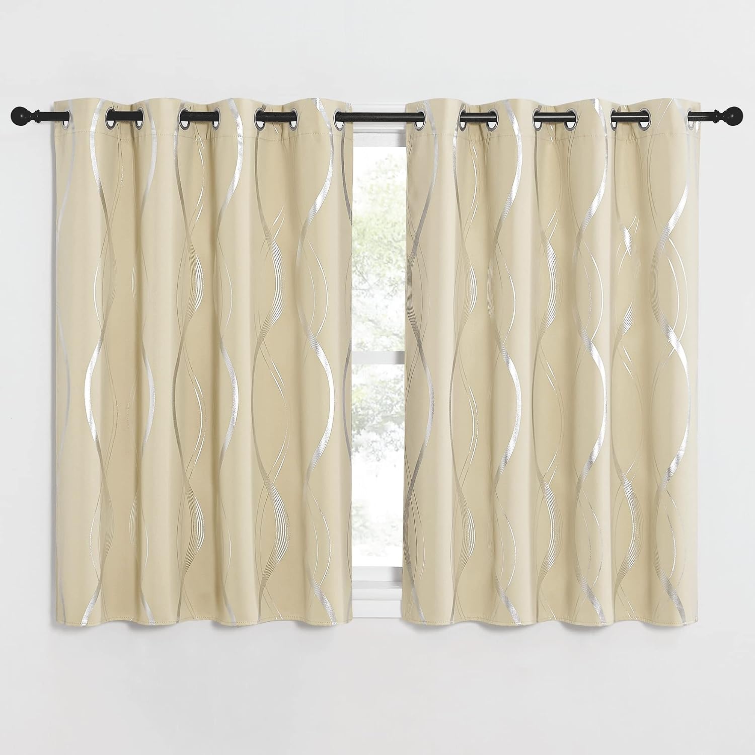image:imageNICETOWN Grey Blackout Striped Pattern Curtains for Living Room 52 x 841 Biscotti Beige