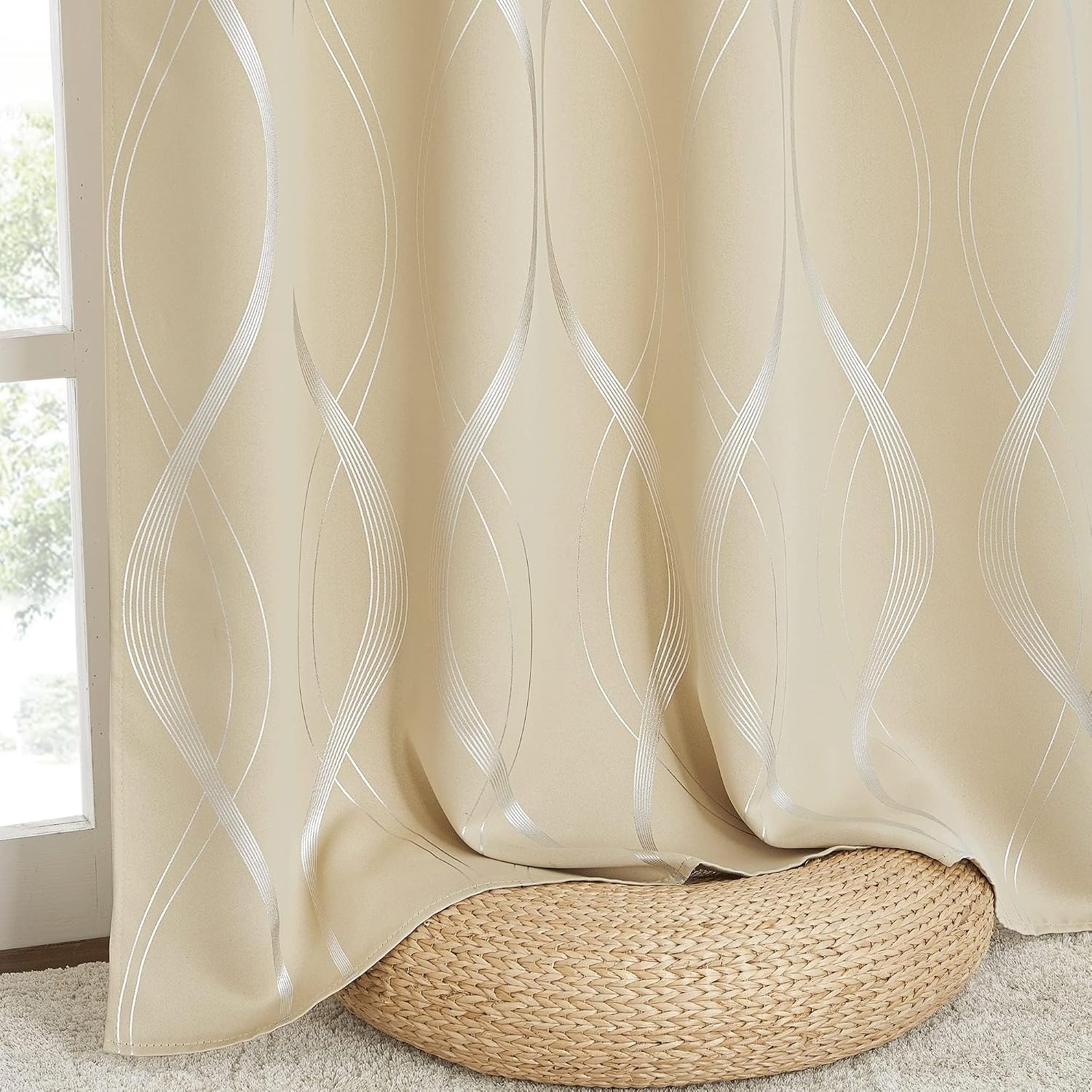 image:imageNICETOWN Grey Blackout Striped Pattern Curtains for Living Room 52 x 841 Biscotti Beige