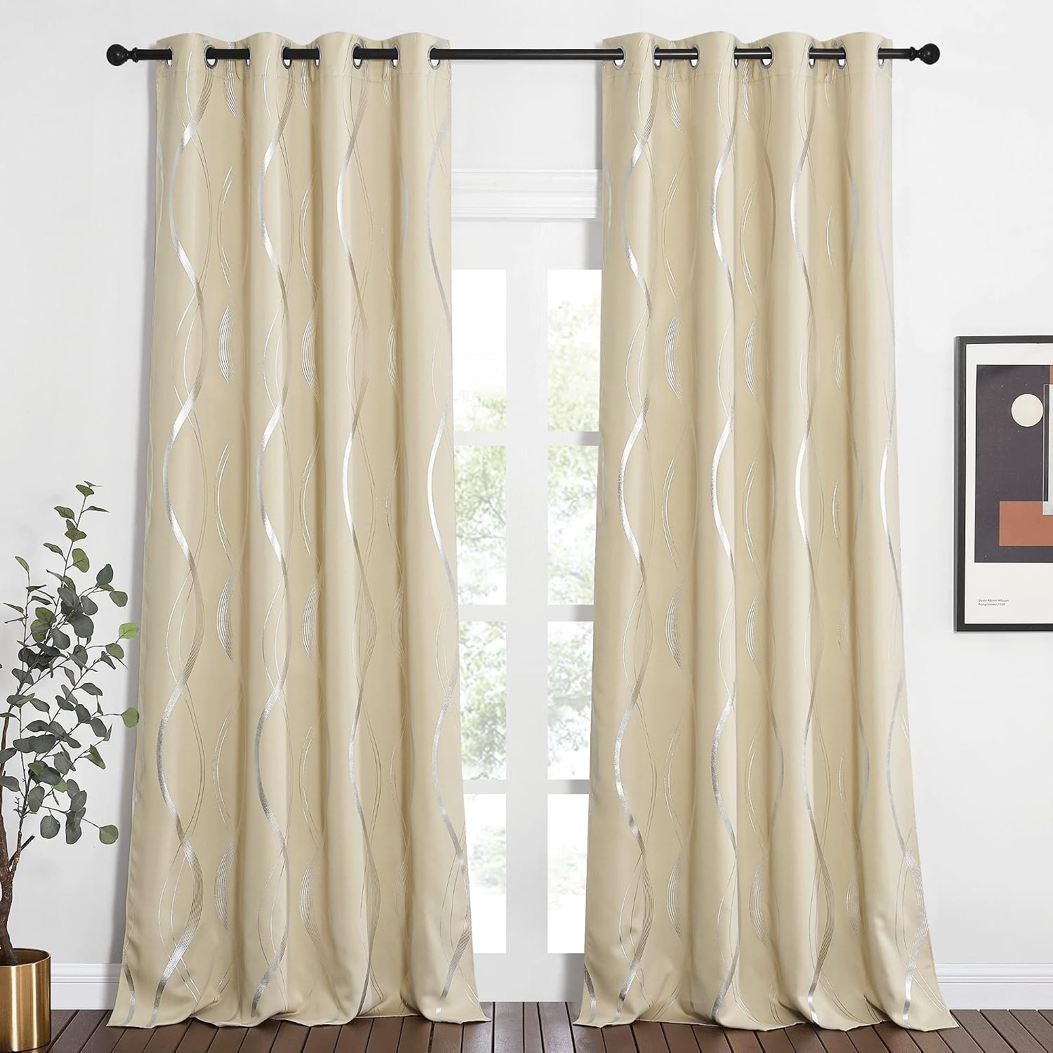 image:imageNICETOWN Grey Blackout Striped Pattern Curtains for Living Room 52 x 841 Biscotti Beige