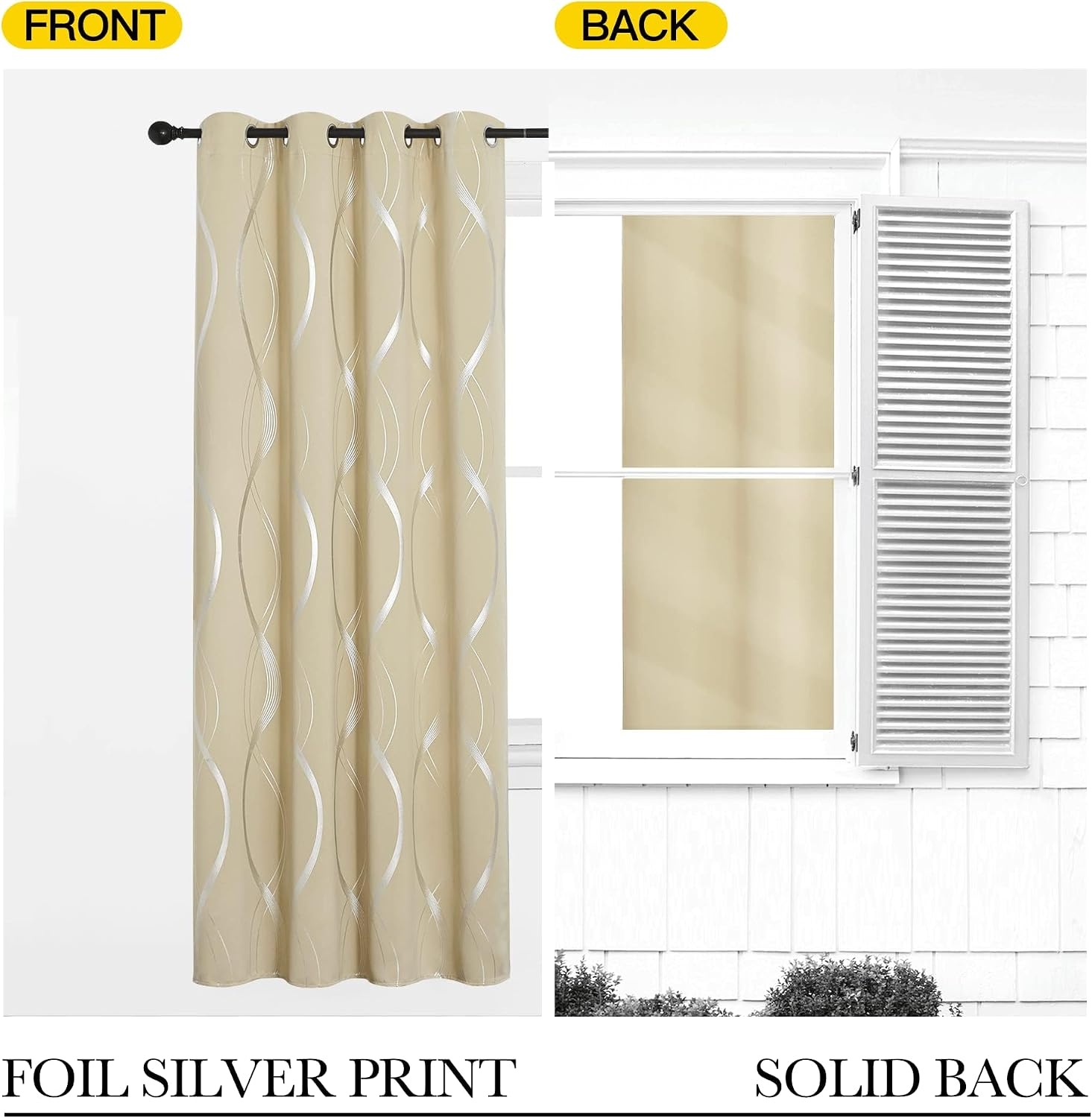 image:imageNICETOWN Grey Blackout Striped Pattern Curtains for Living Room 52 x 841 Biscotti Beige
