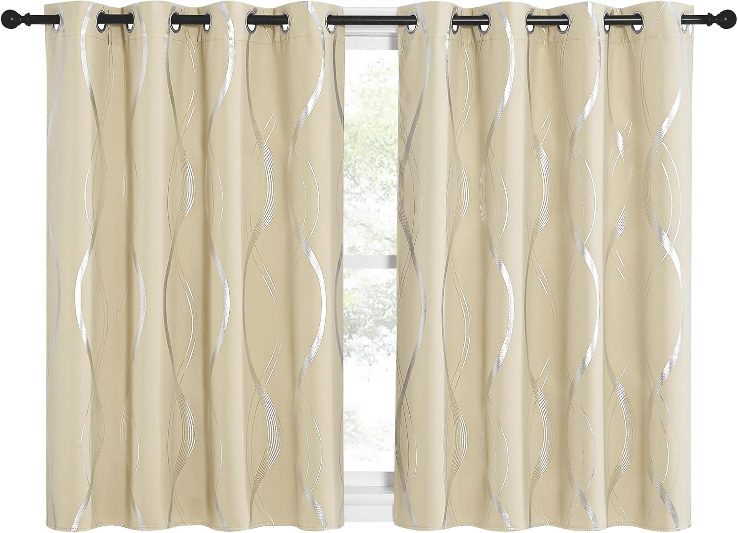 image:imageNICETOWN Grey Blackout Striped Pattern Curtains for Living Room 52 x 841 Biscotti Beige