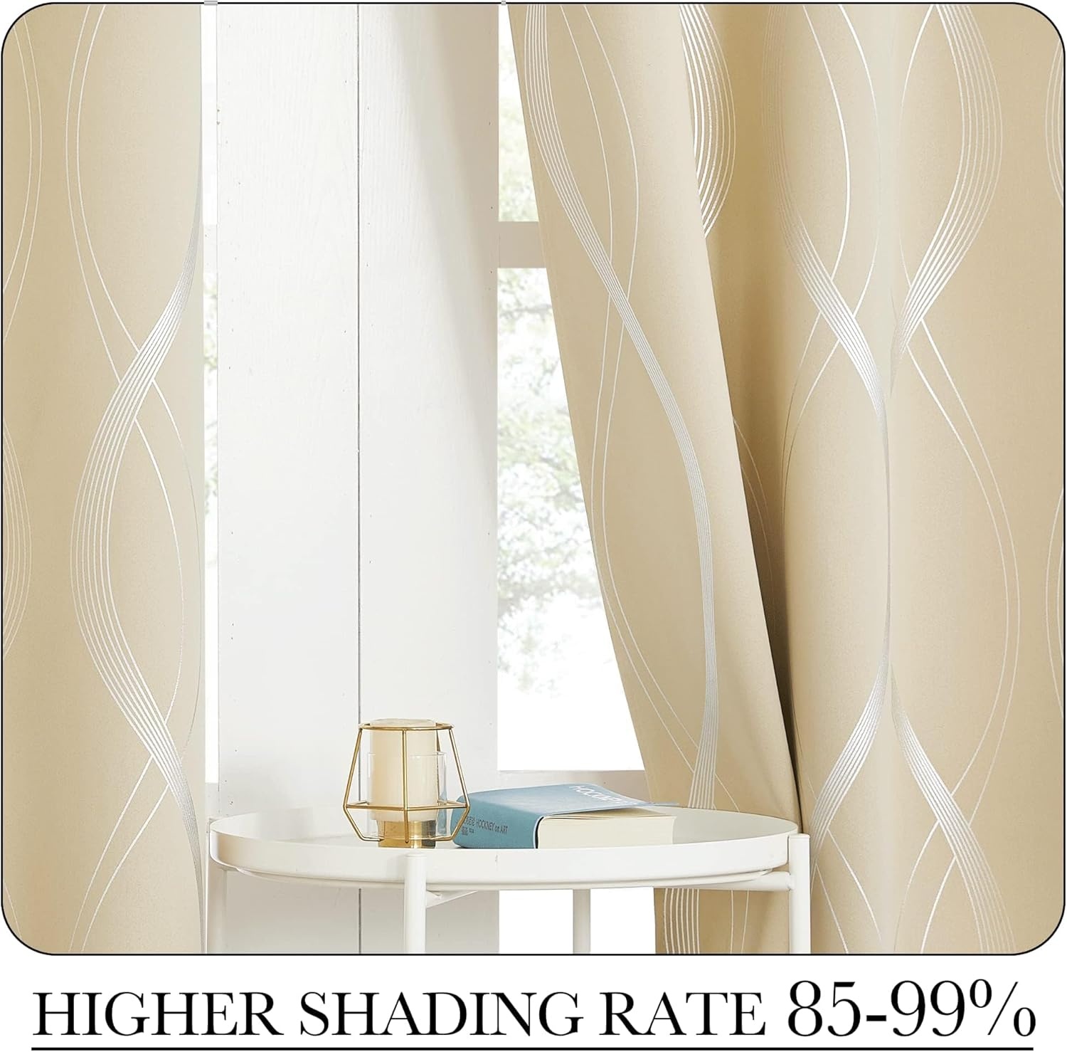 image:imageNICETOWN Grey Blackout Striped Pattern Curtains for Living Room 52 x 841 Biscotti Beige