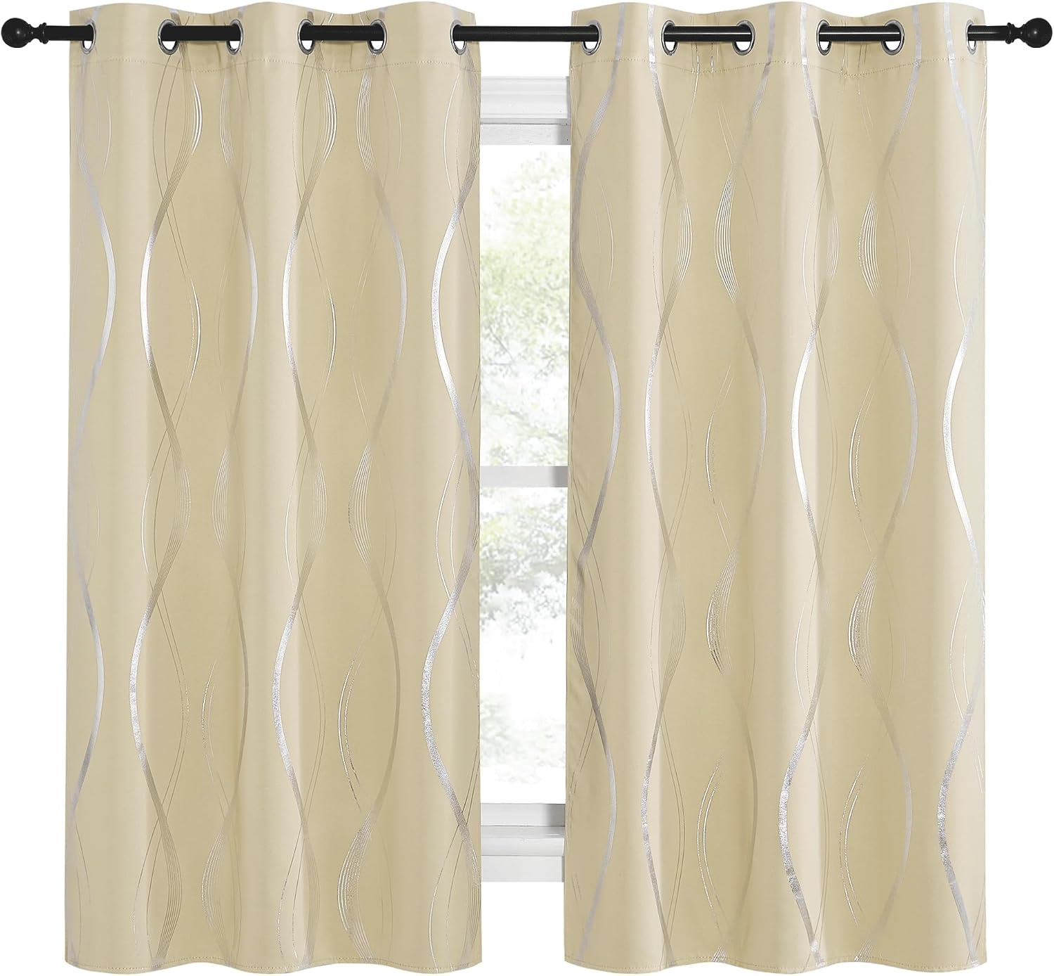 image:imageNICETOWN Grey Blackout Striped Pattern Curtains for Living Room 52 x 841 Biscotti Beige