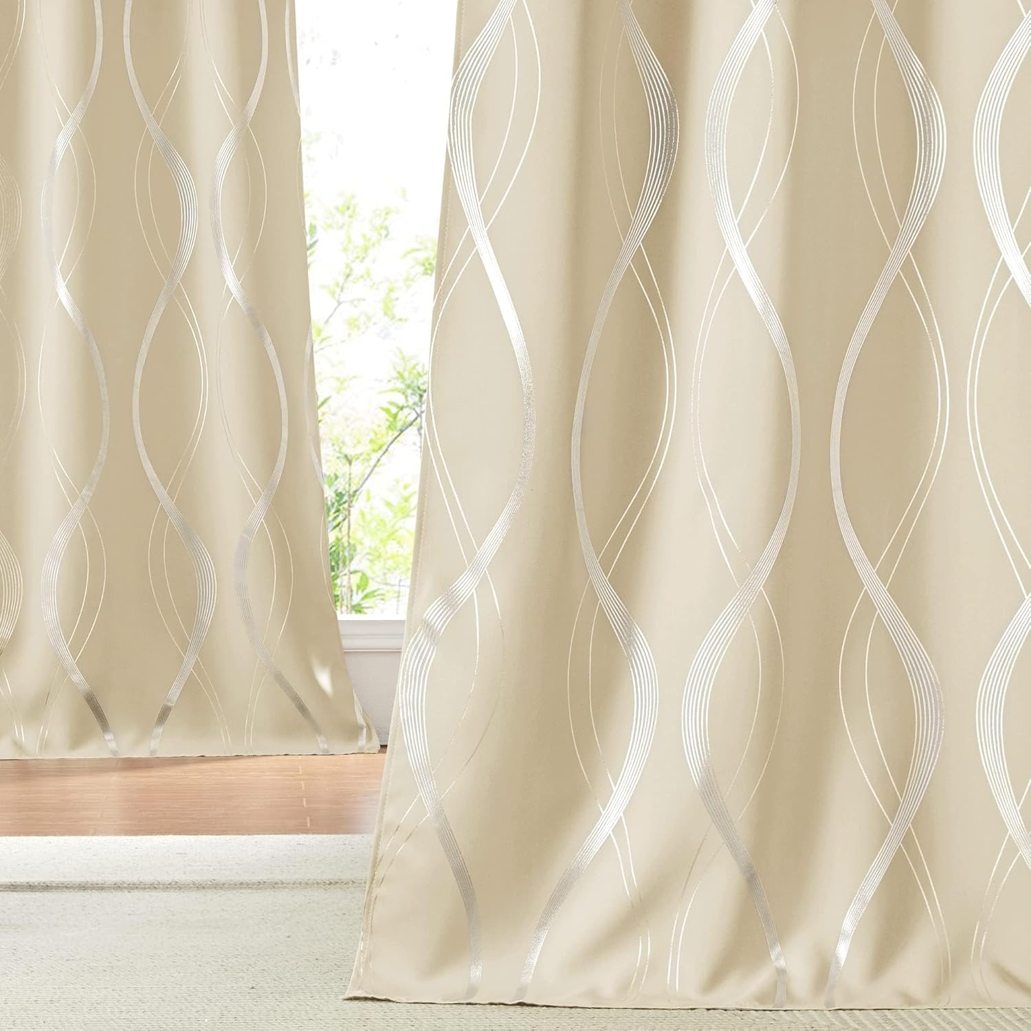 image:imageNICETOWN Grey Blackout Striped Pattern Curtains for Living Room 52 x 841 Biscotti Beige