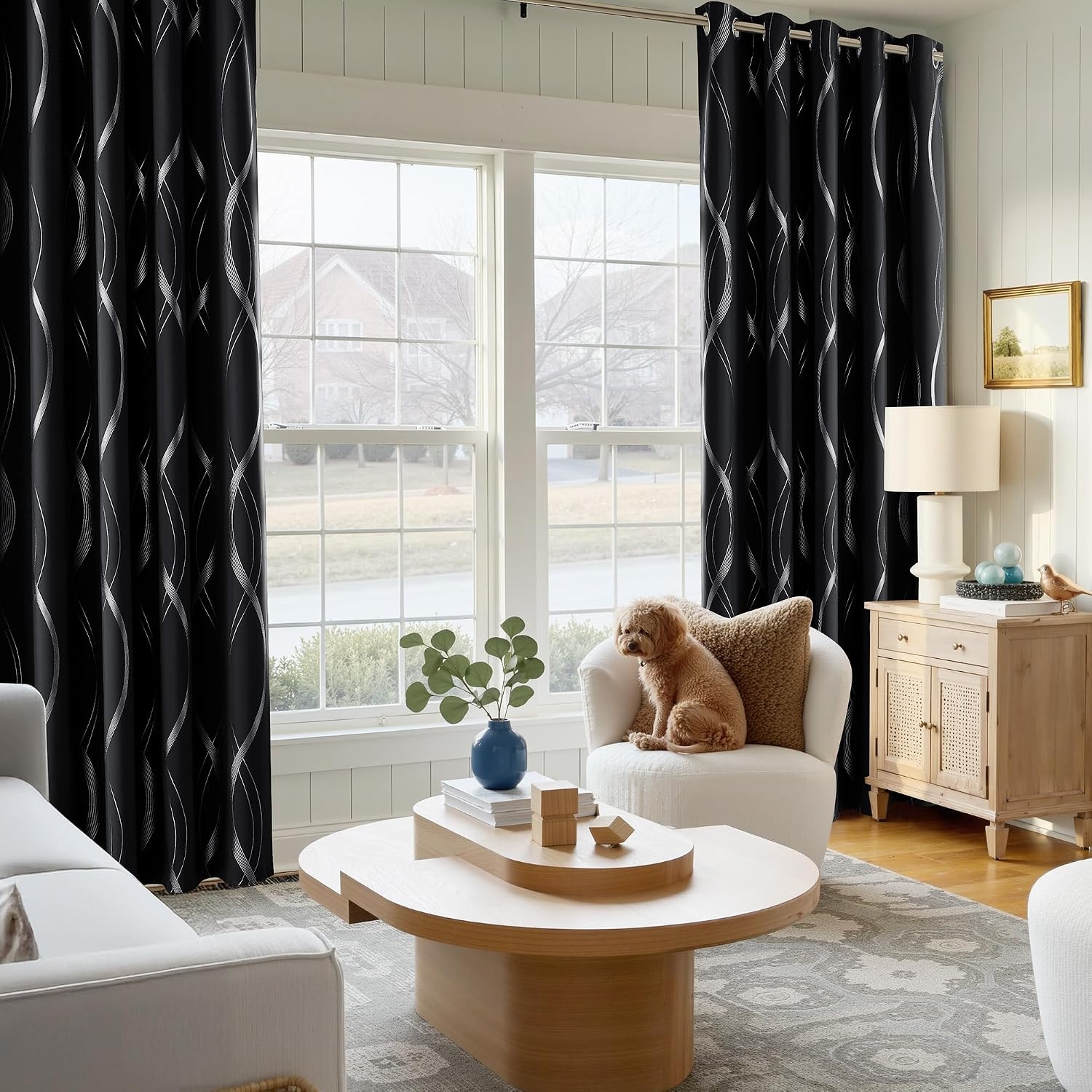 image:imageNICETOWN Grey Blackout Striped Pattern Curtains for Living Room 52 x 841 Black