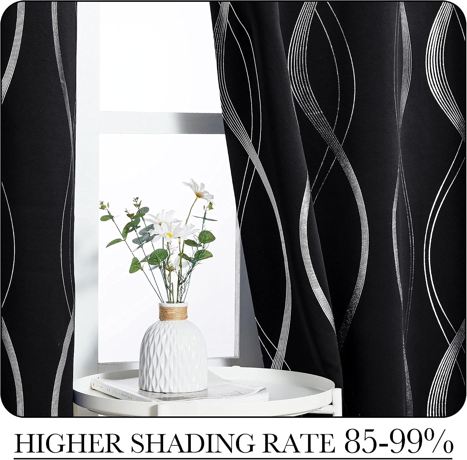 image:imageNICETOWN Grey Blackout Striped Pattern Curtains for Living Room 52 x 841 Black