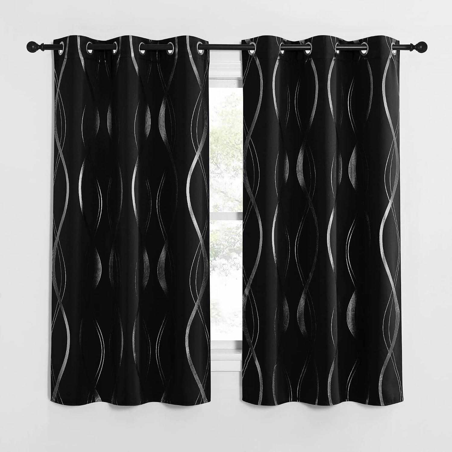 image:imageNICETOWN Grey Blackout Striped Pattern Curtains for Living Room 52 x 841 Black