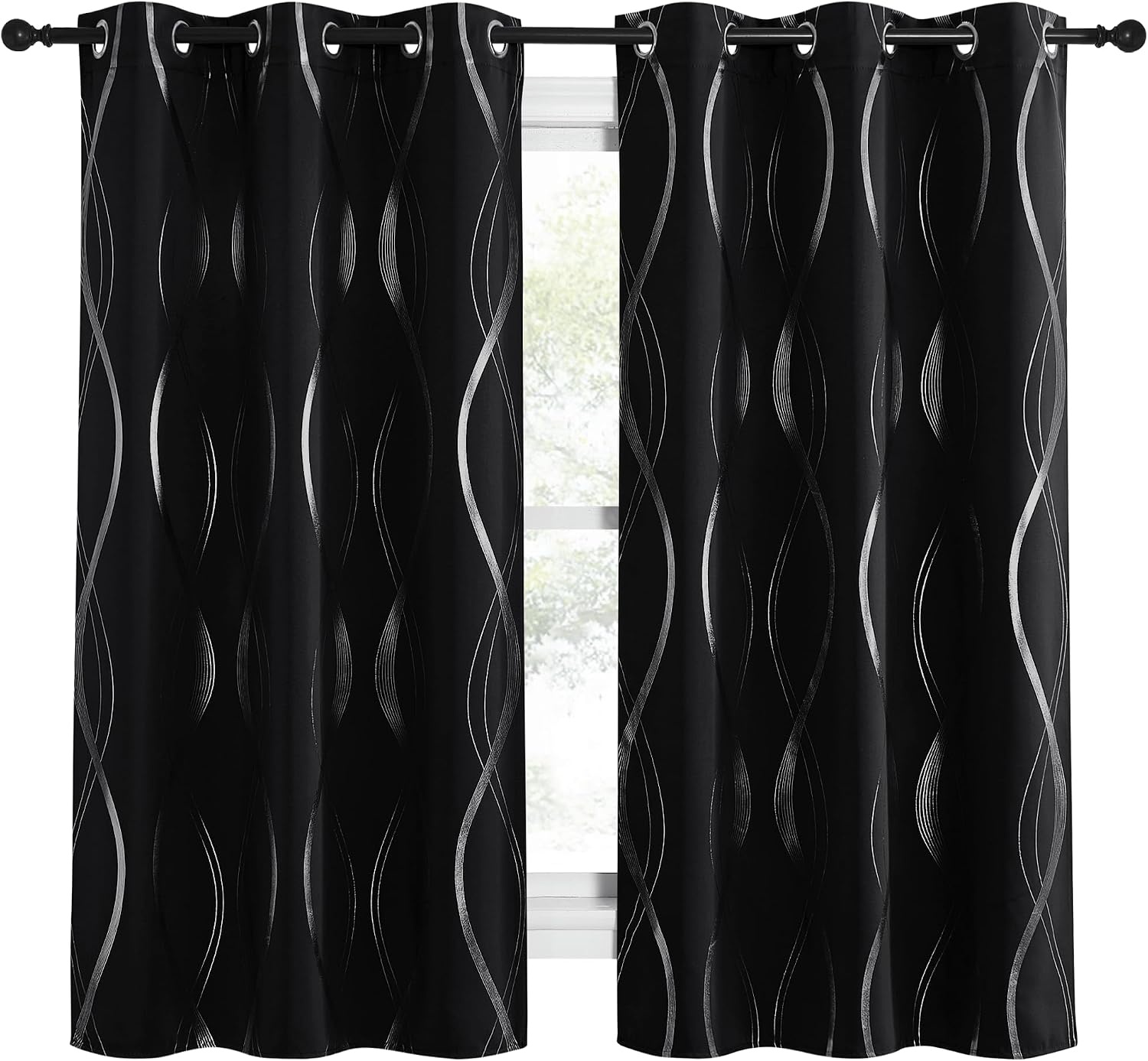 image:imageNICETOWN Grey Blackout Striped Pattern Curtains for Living Room 52 x 841 Black