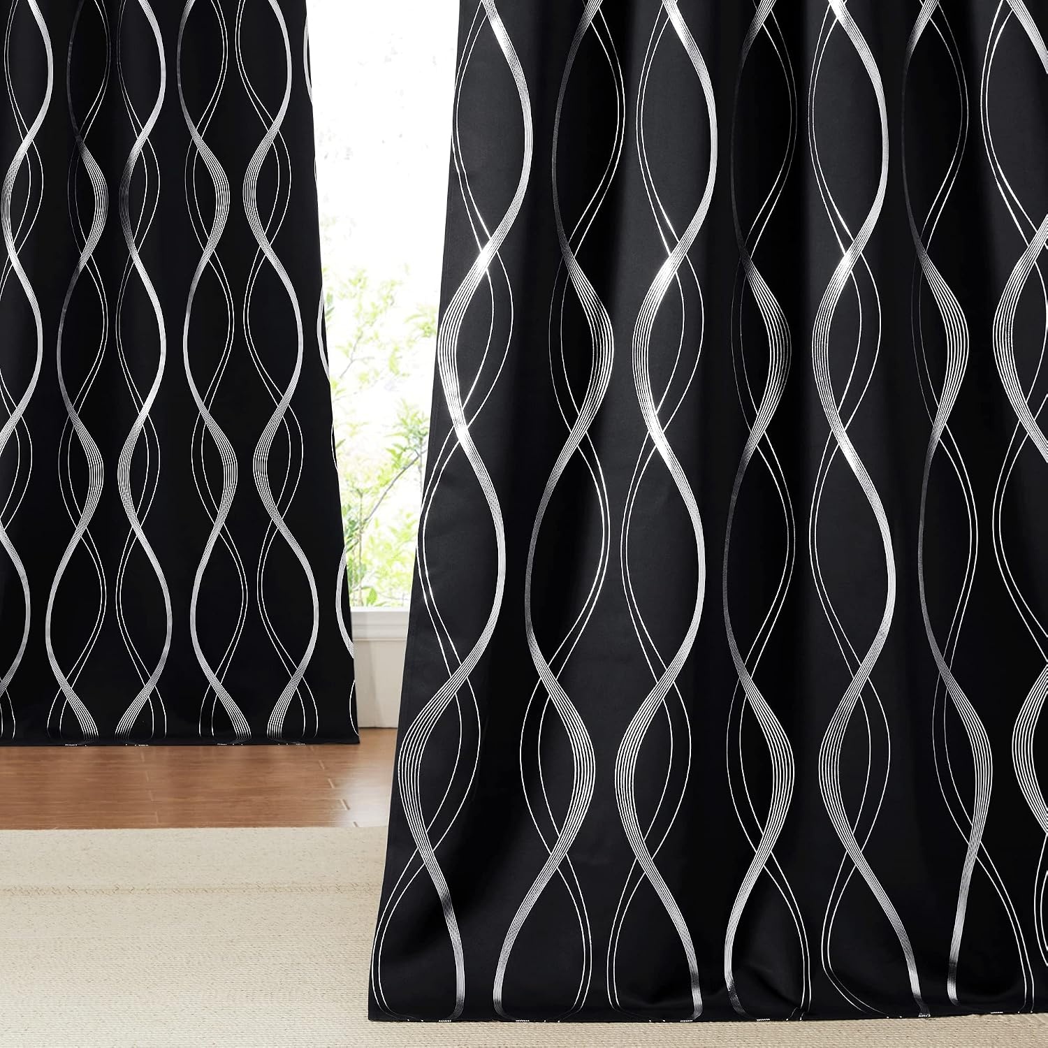 image:imageNICETOWN Grey Blackout Striped Pattern Curtains for Living Room 52 x 841 Black