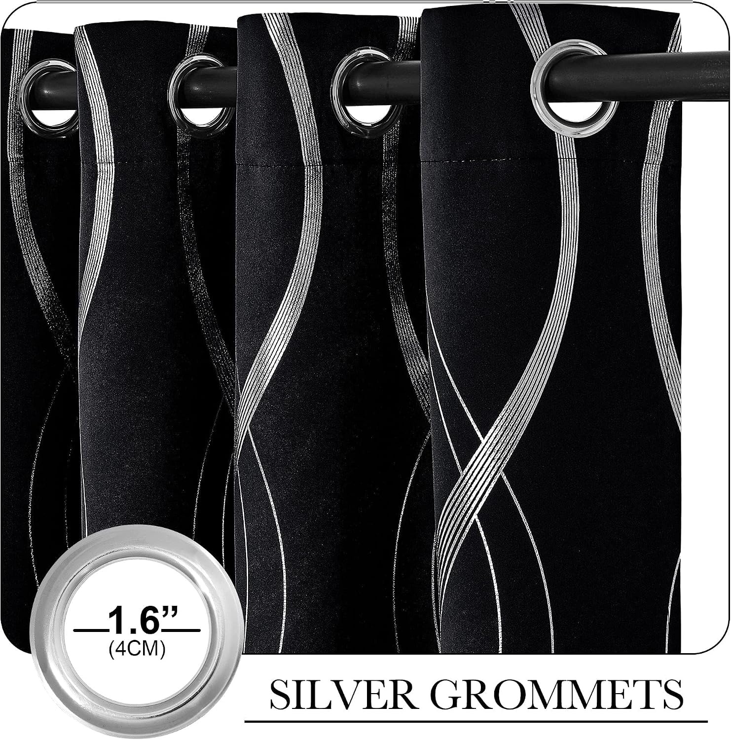 image:imageNICETOWN Grey Blackout Striped Pattern Curtains for Living Room 52 x 841 Black