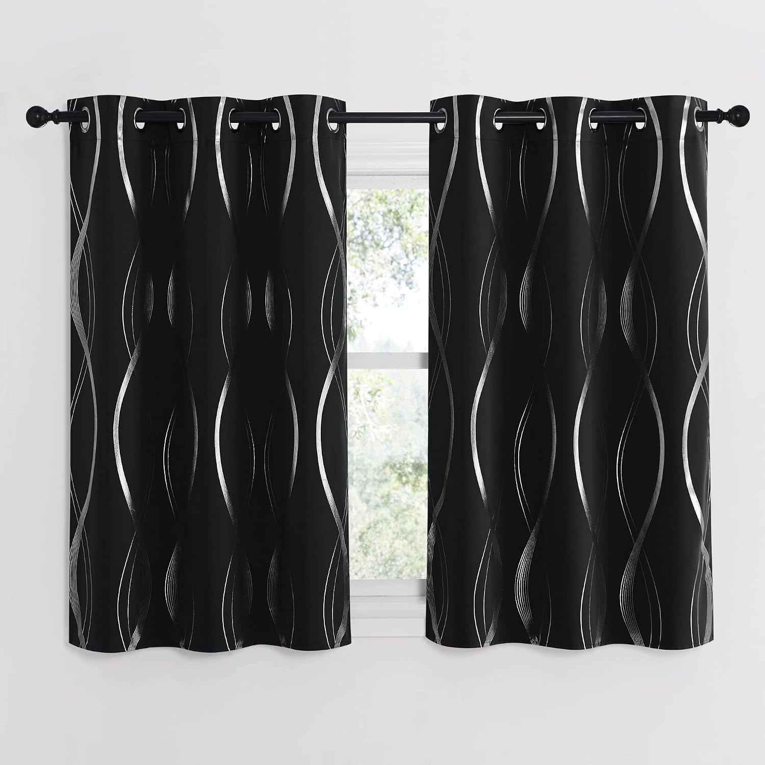 image:imageNICETOWN Grey Blackout Striped Pattern Curtains for Living Room 52 x 841 Black