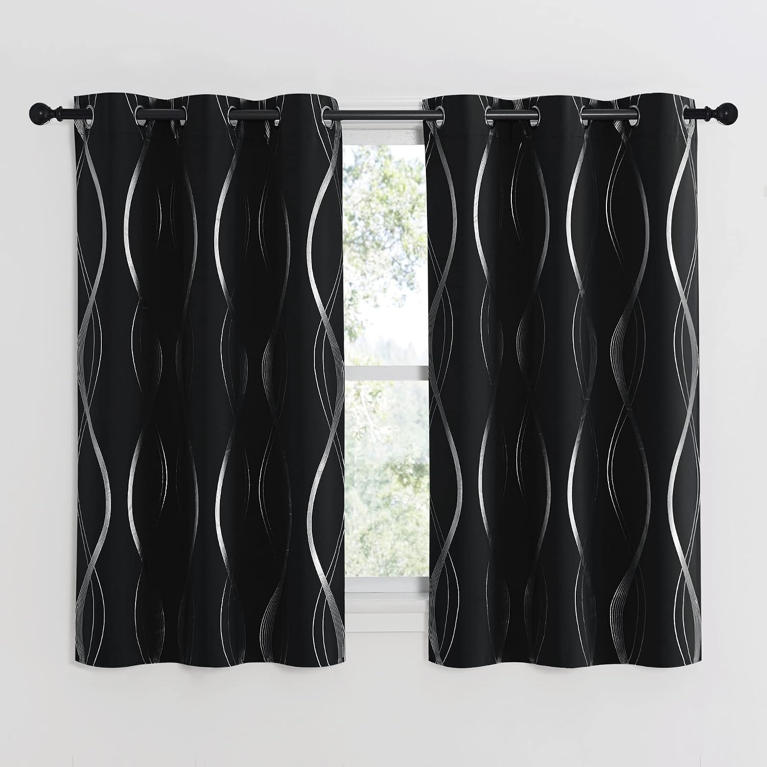 image:imageNICETOWN Grey Blackout Striped Pattern Curtains for Living Room 52 x 841 Black