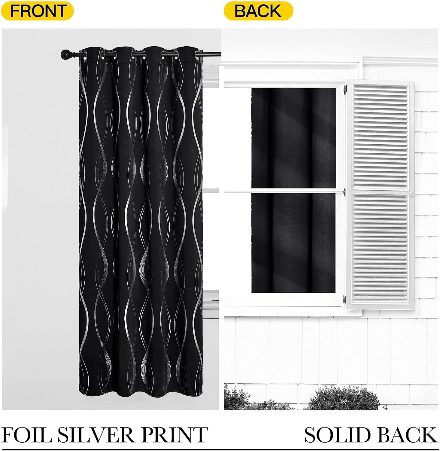 image:imageNICETOWN Grey Blackout Striped Pattern Curtains for Living Room 52 x 841 Black