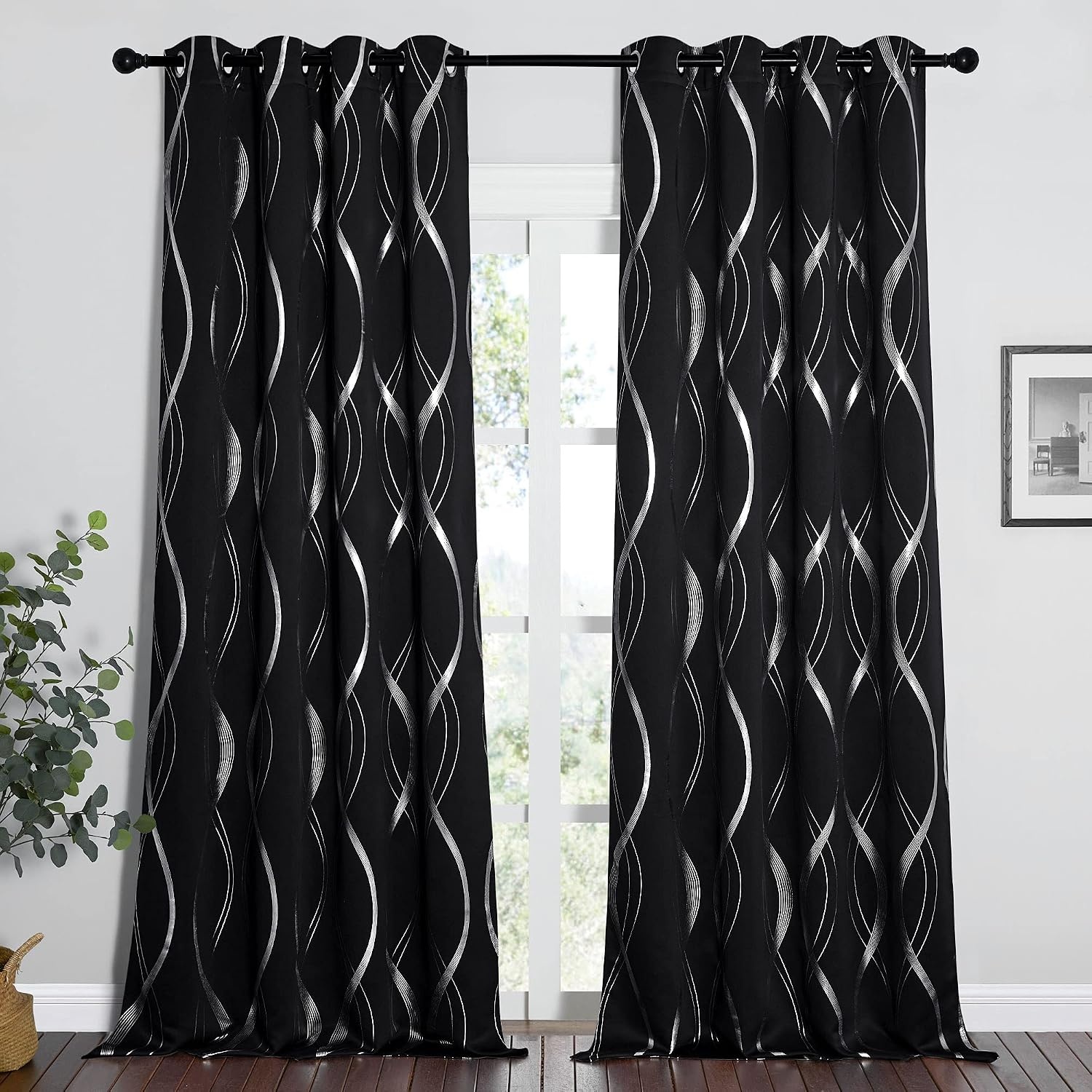 image:imageNICETOWN Grey Blackout Striped Pattern Curtains for Living Room 52 x 841 Black