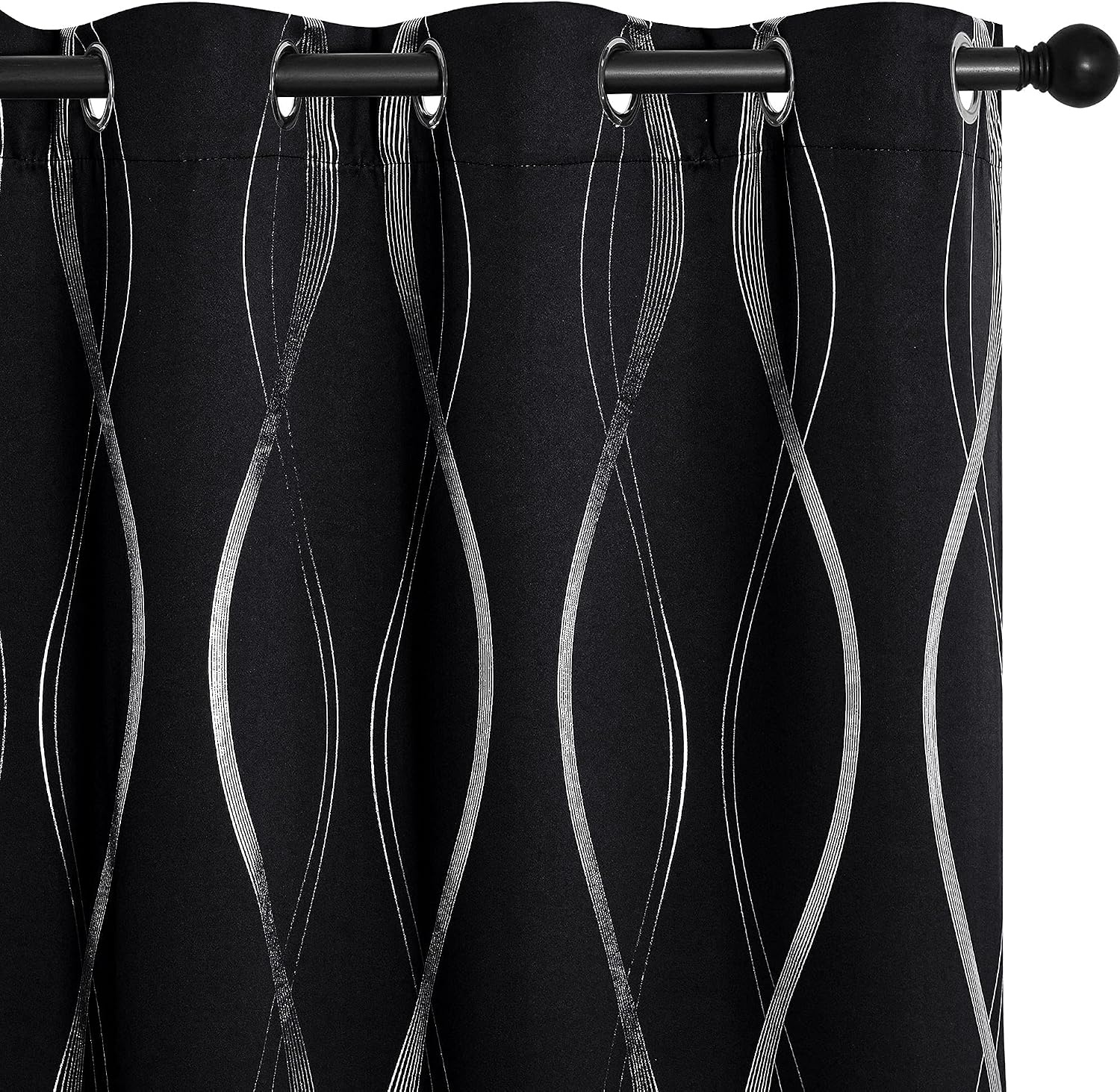 image:imageNICETOWN Grey Blackout Striped Pattern Curtains for Living Room 52 x 841 Black