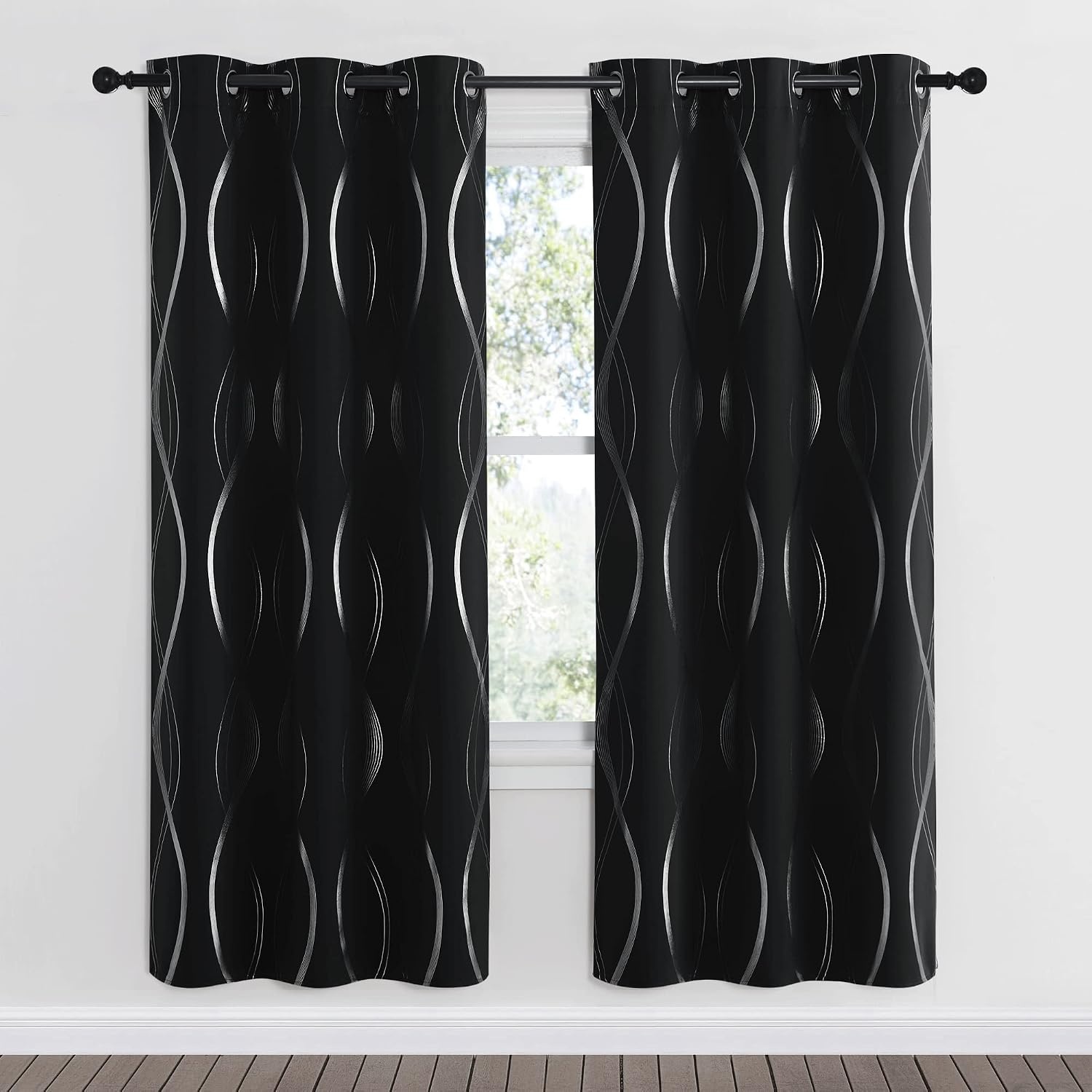 image:imageNICETOWN Grey Blackout Striped Pattern Curtains for Living Room 52 x 841 Black