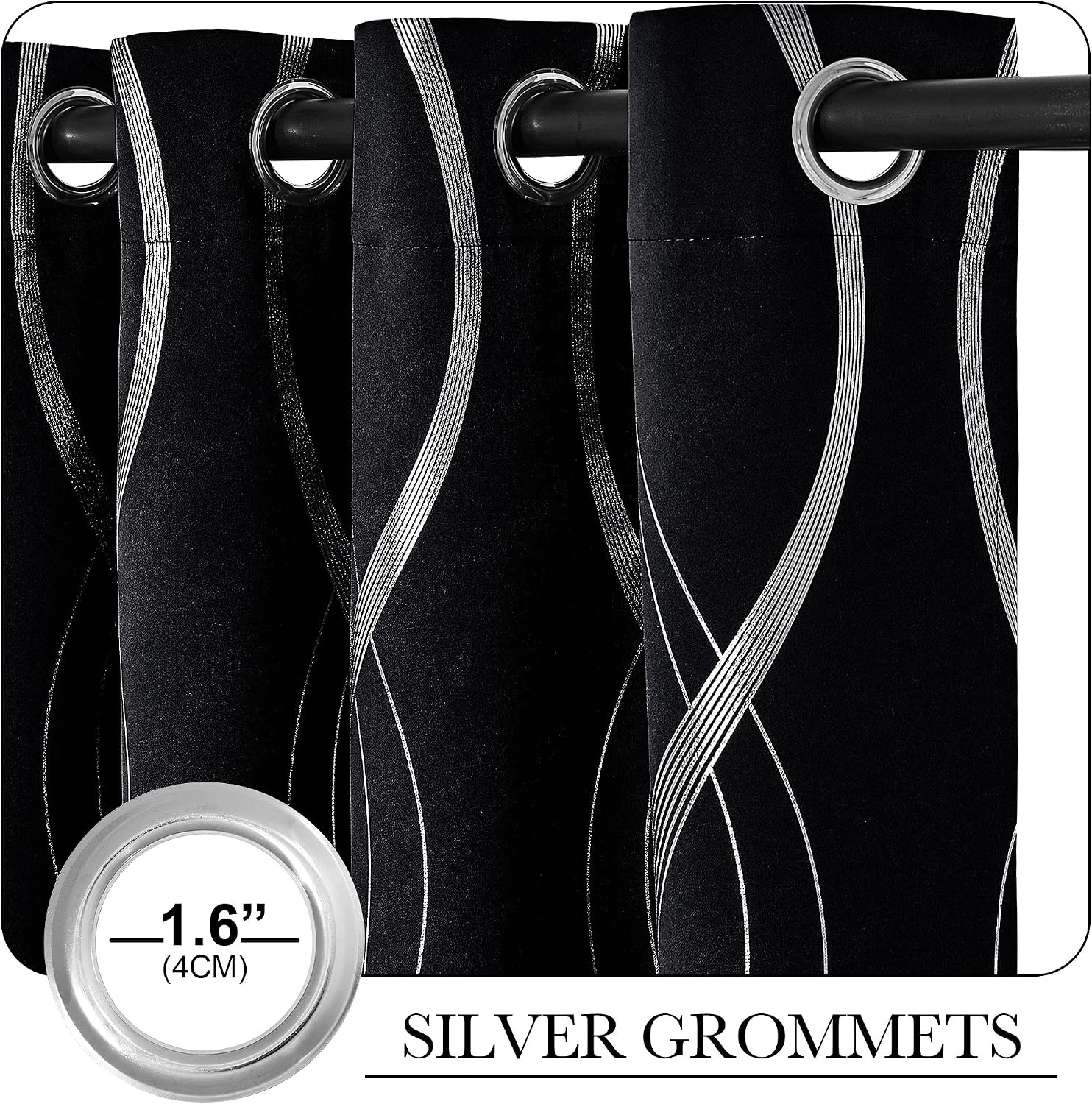 image:imageNICETOWN Grey Blackout Striped Pattern Curtains for Living Room 52 x 841 Black