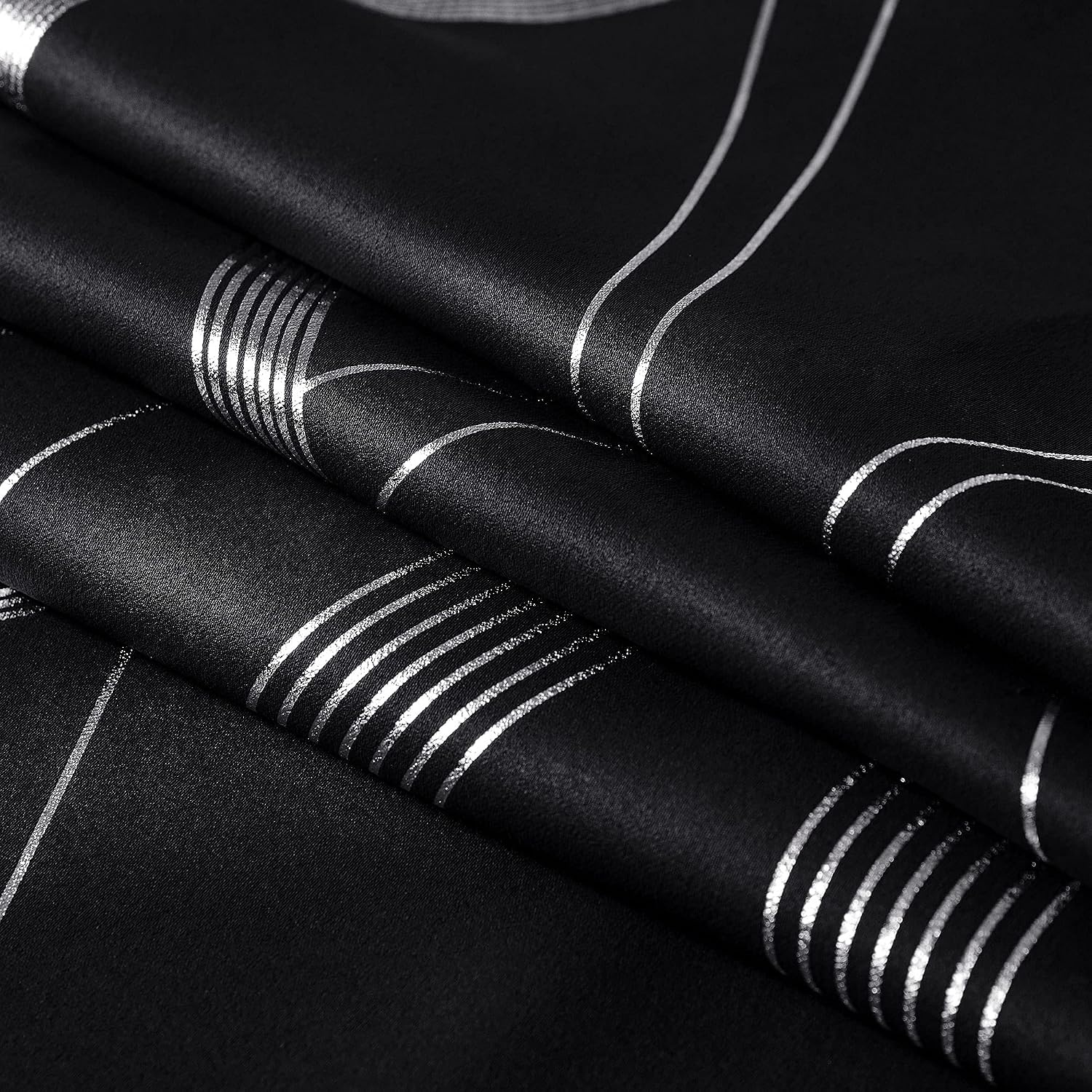image:imageNICETOWN Grey Blackout Striped Pattern Curtains for Living Room 52 x 841 Black
