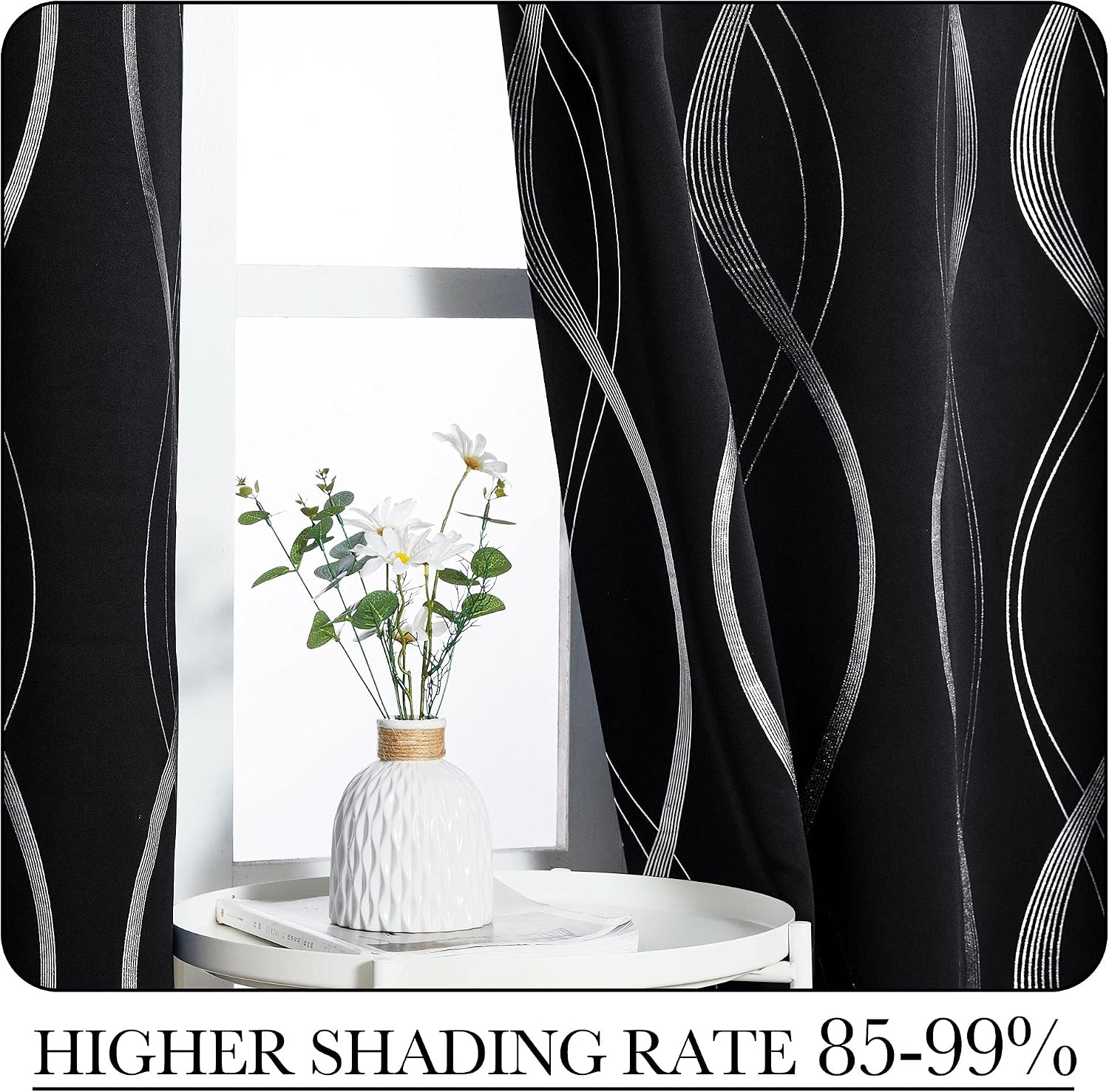image:imageNICETOWN Grey Blackout Striped Pattern Curtains for Living Room 52 x 841 Black
