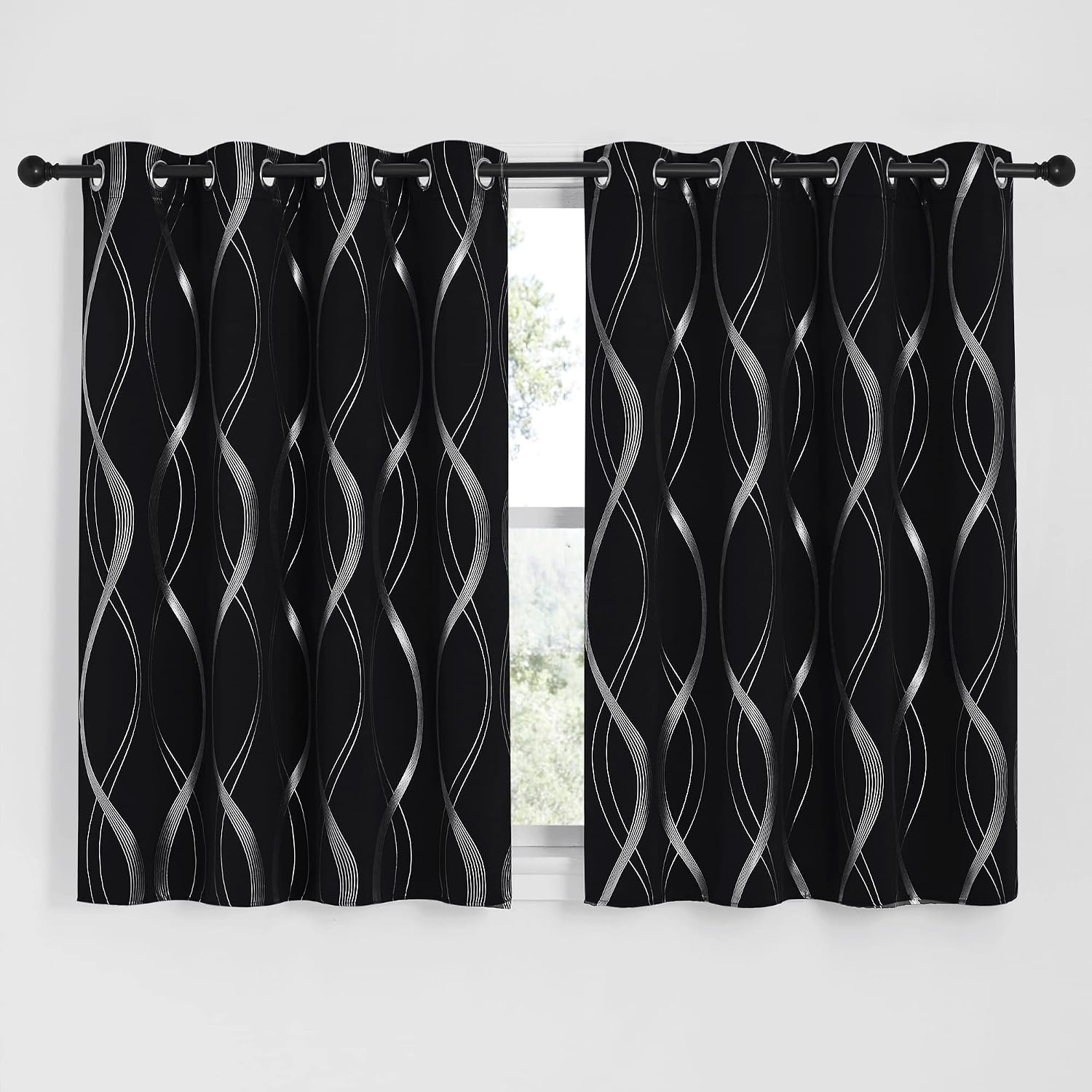 image:imageNICETOWN Grey Blackout Striped Pattern Curtains for Living Room 52 x 841 Black