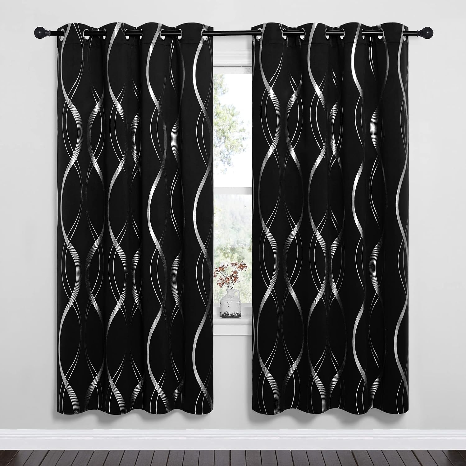 image:imageNICETOWN Grey Blackout Striped Pattern Curtains for Living Room 52 x 841 Black