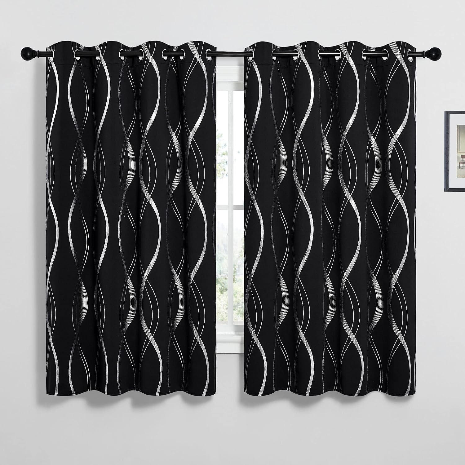 image:imageNICETOWN Grey Blackout Striped Pattern Curtains for Living Room 52 x 841 Black