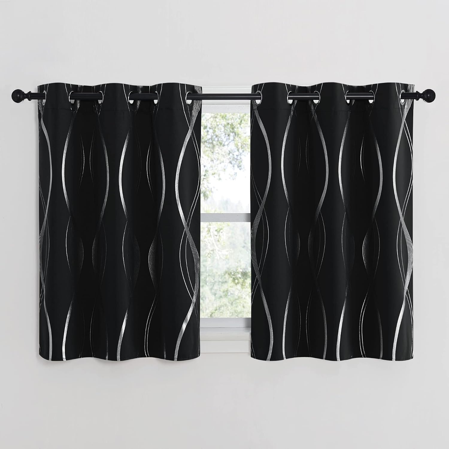 image:imageNICETOWN Grey Blackout Striped Pattern Curtains for Living Room 52 x 841 Black