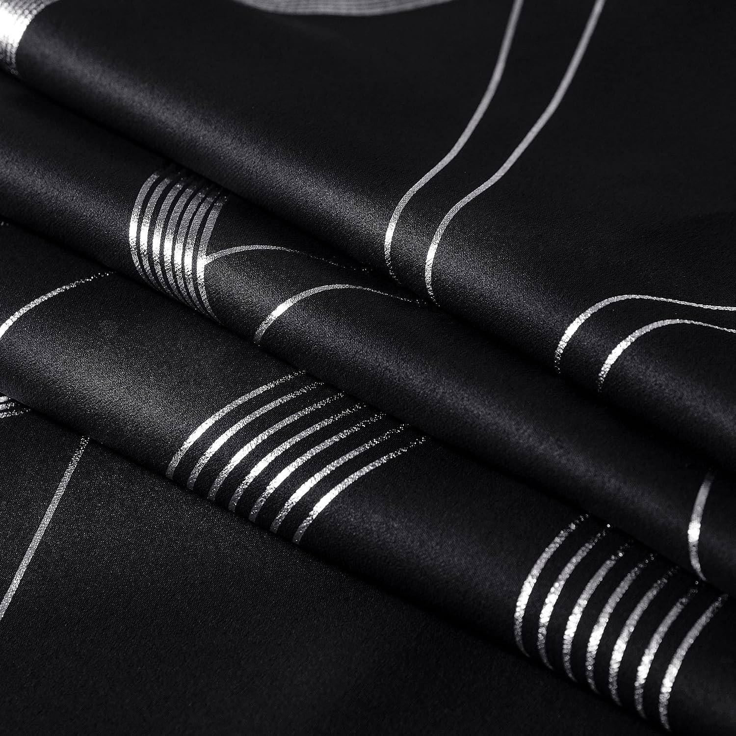image:imageNICETOWN Grey Blackout Striped Pattern Curtains for Living Room 52 x 841 Black